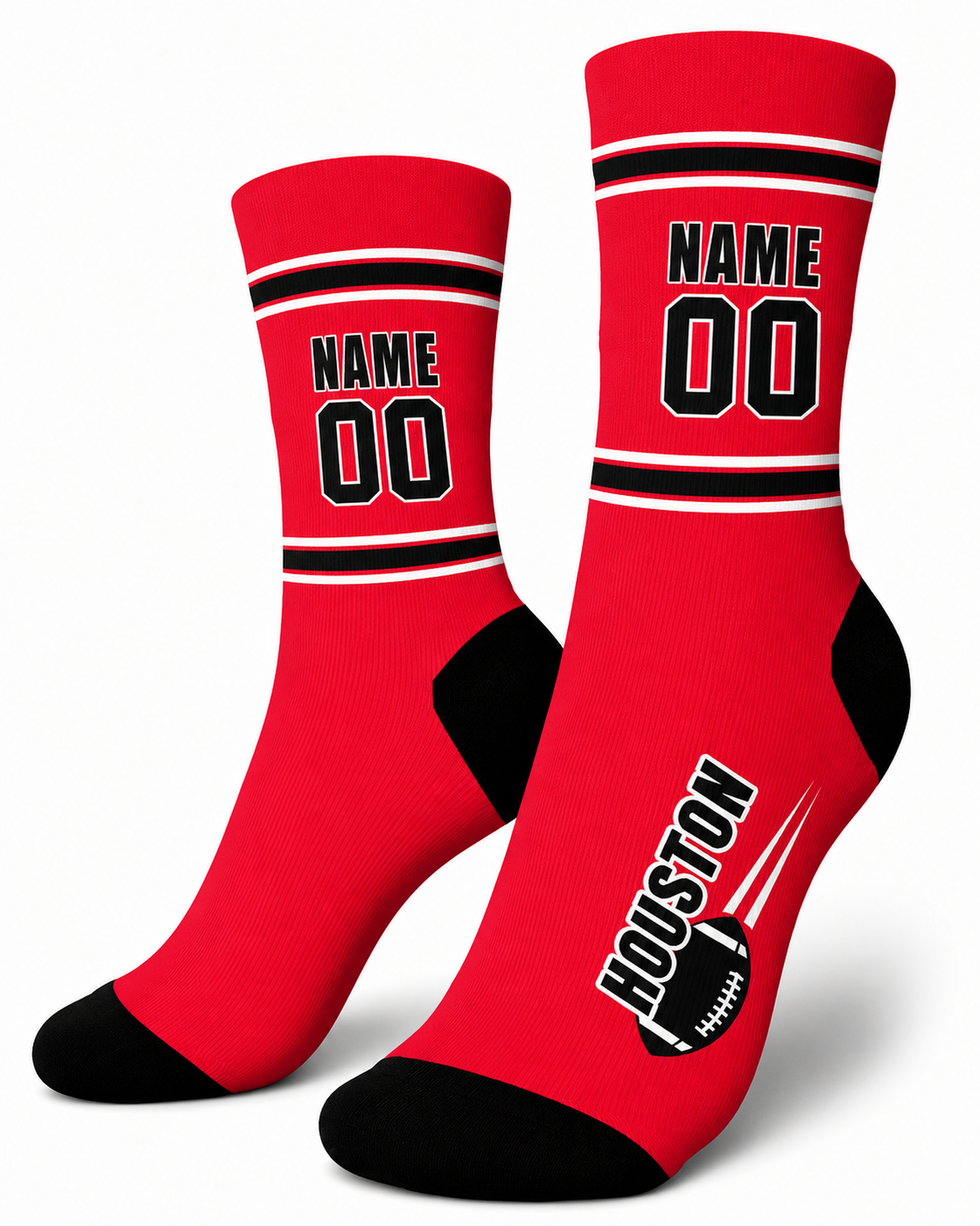Custom City Sports Socks Houston Red - Personalized Name Number