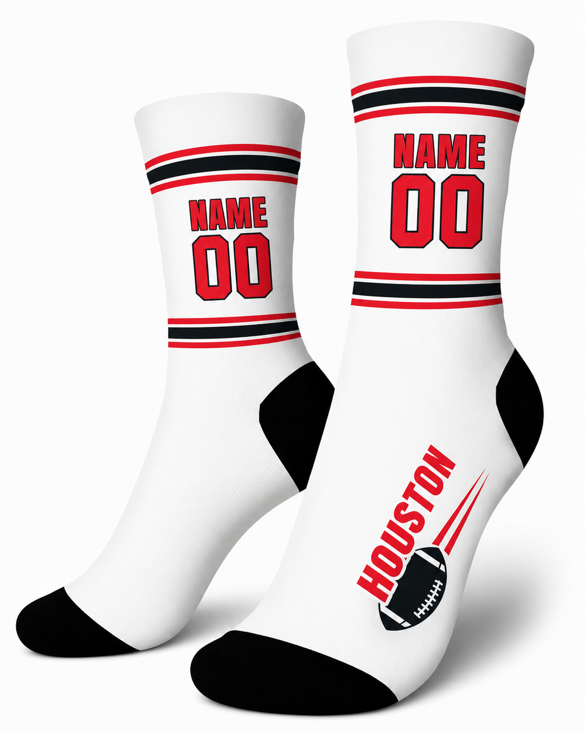 Custom City Sports Socks Houston White - Personalized Name Number