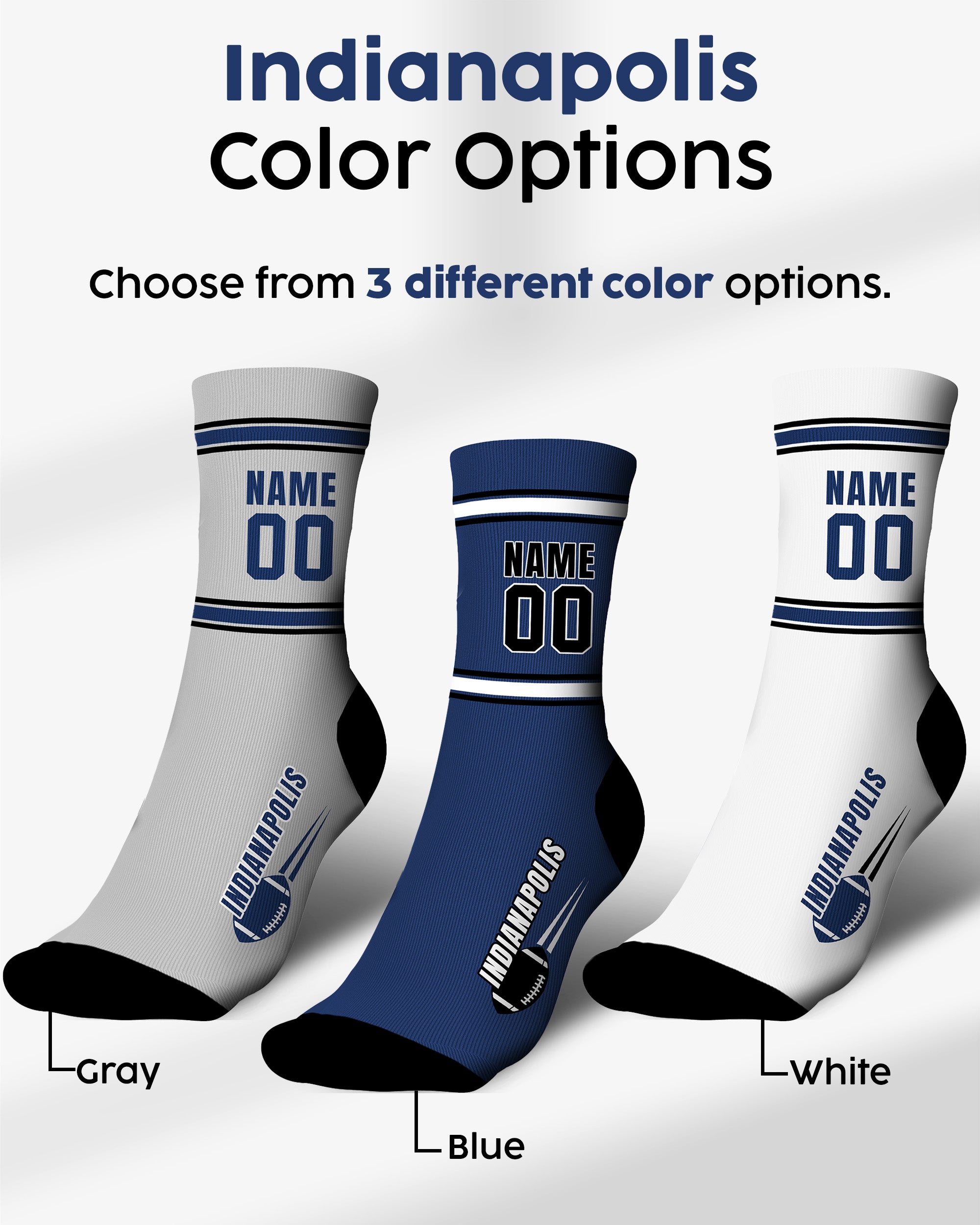 Custom City Sports Socks Indianapolis White - Personalized Name Number
