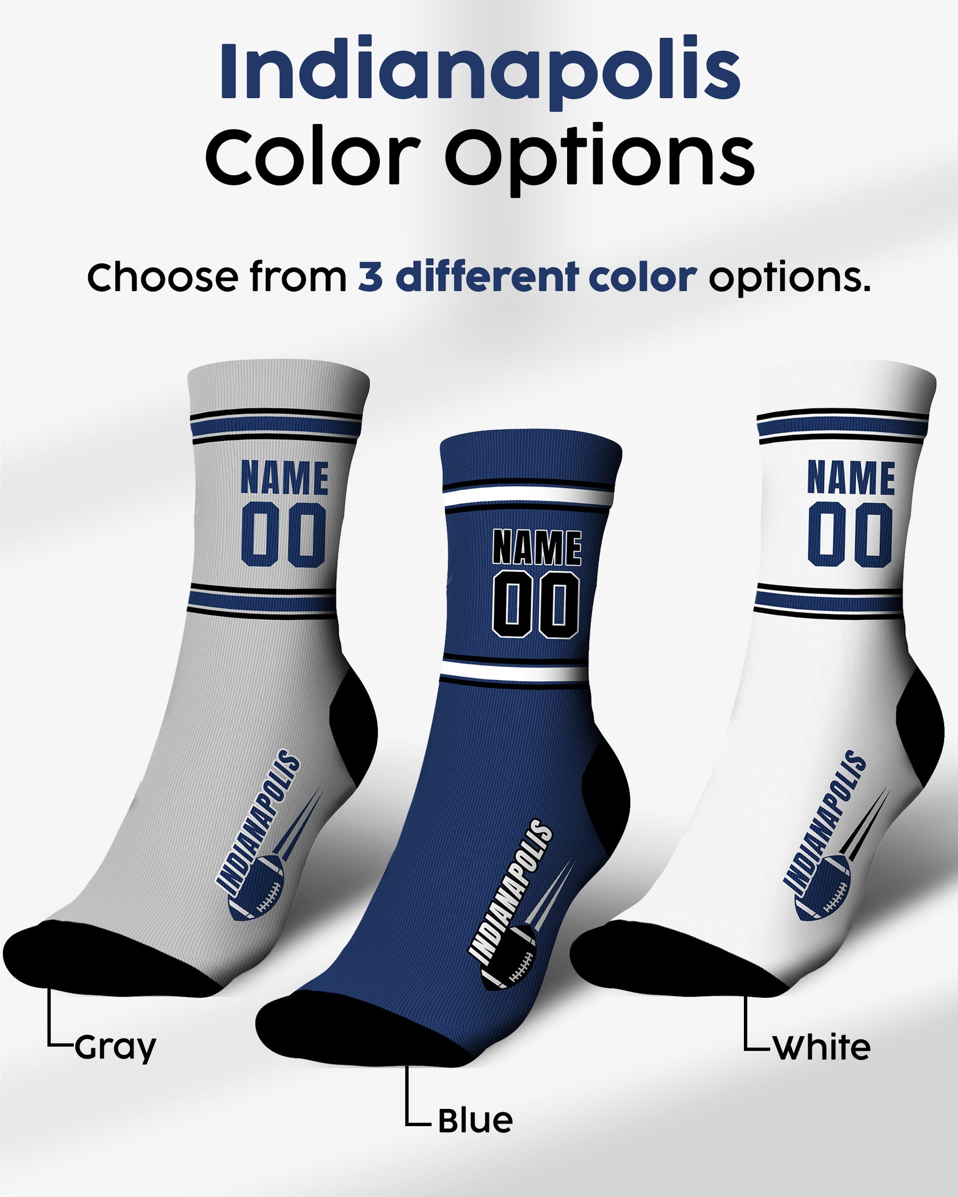 Custom City Sports Socks Indianapolis Blue - Personalized Name Number
