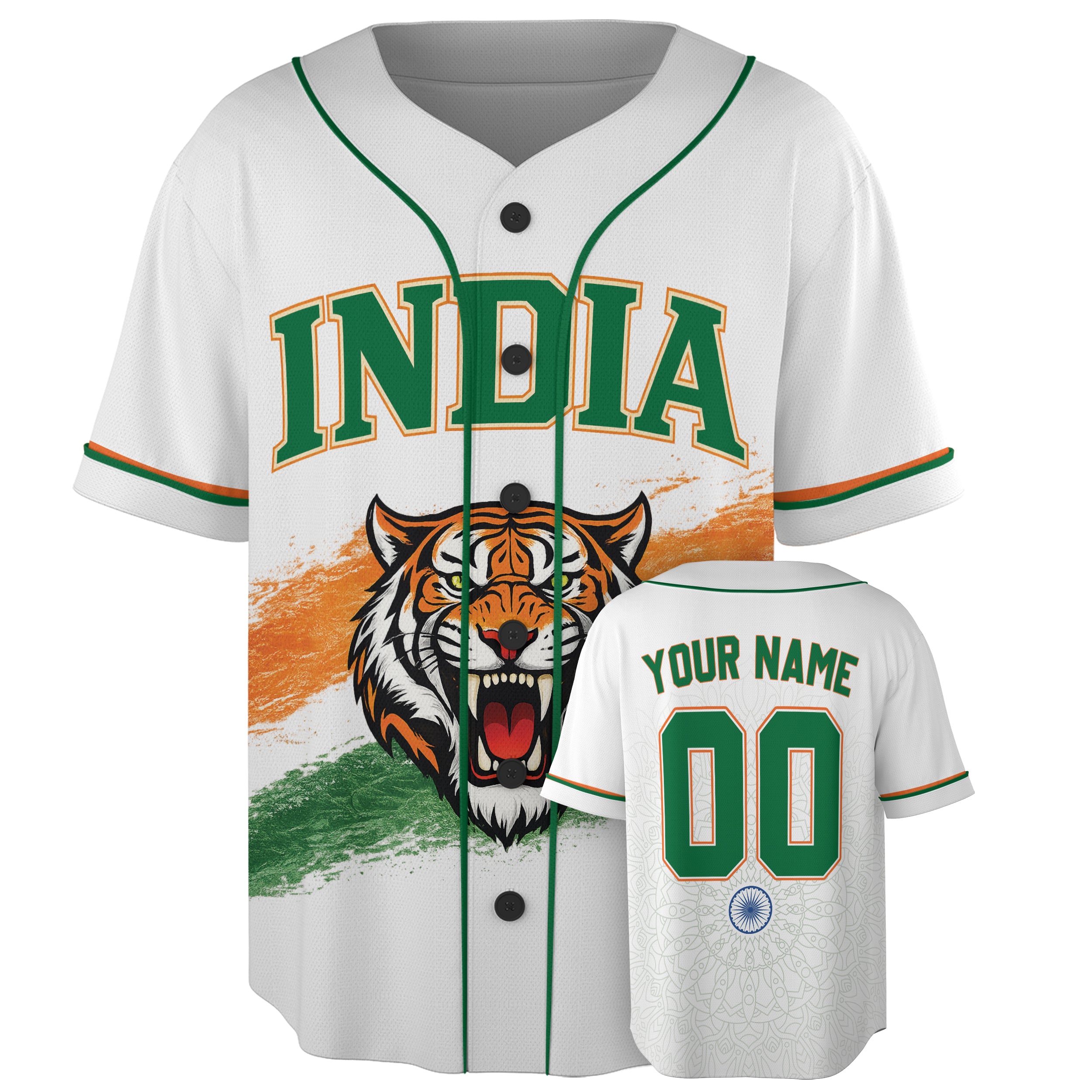 Custom India Baseball Jersey Indian Fan Tiger Heritage – Personalized Name Number