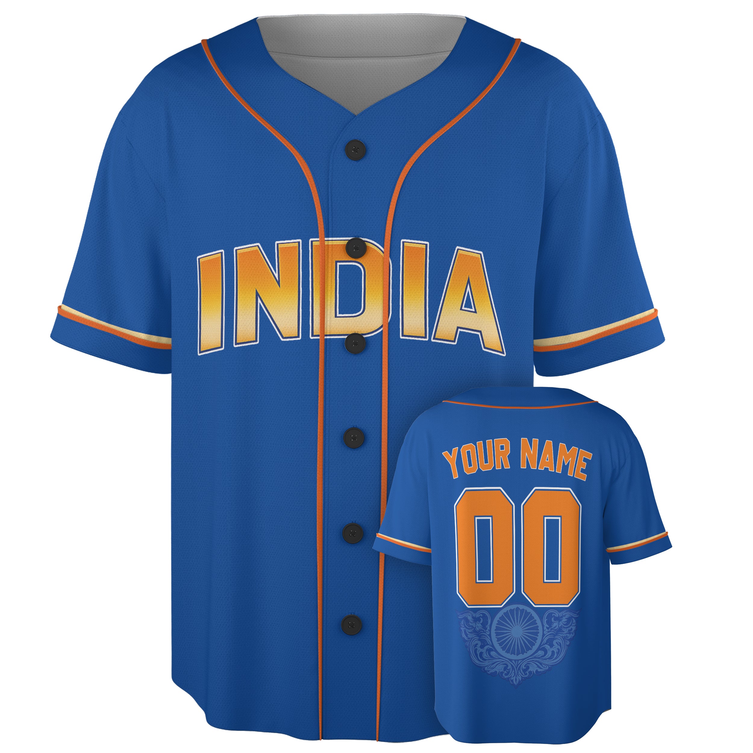 Custom India Baseball Jersey Indian Fan Classic Blue – Personalized Name Number