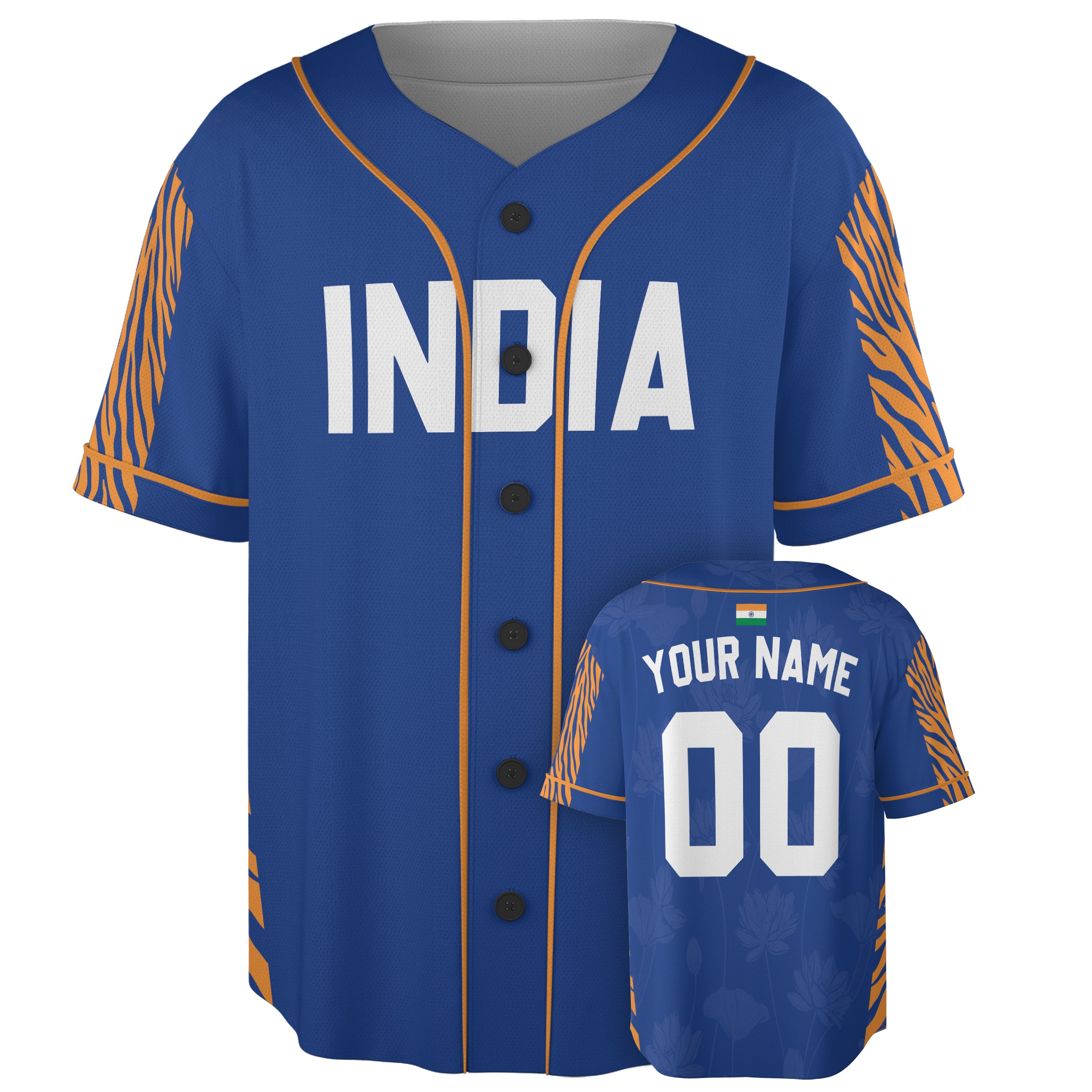 Custom India Baseball Jersey Indian Fan Tiger Stripe Blue – Personalized Name Number
