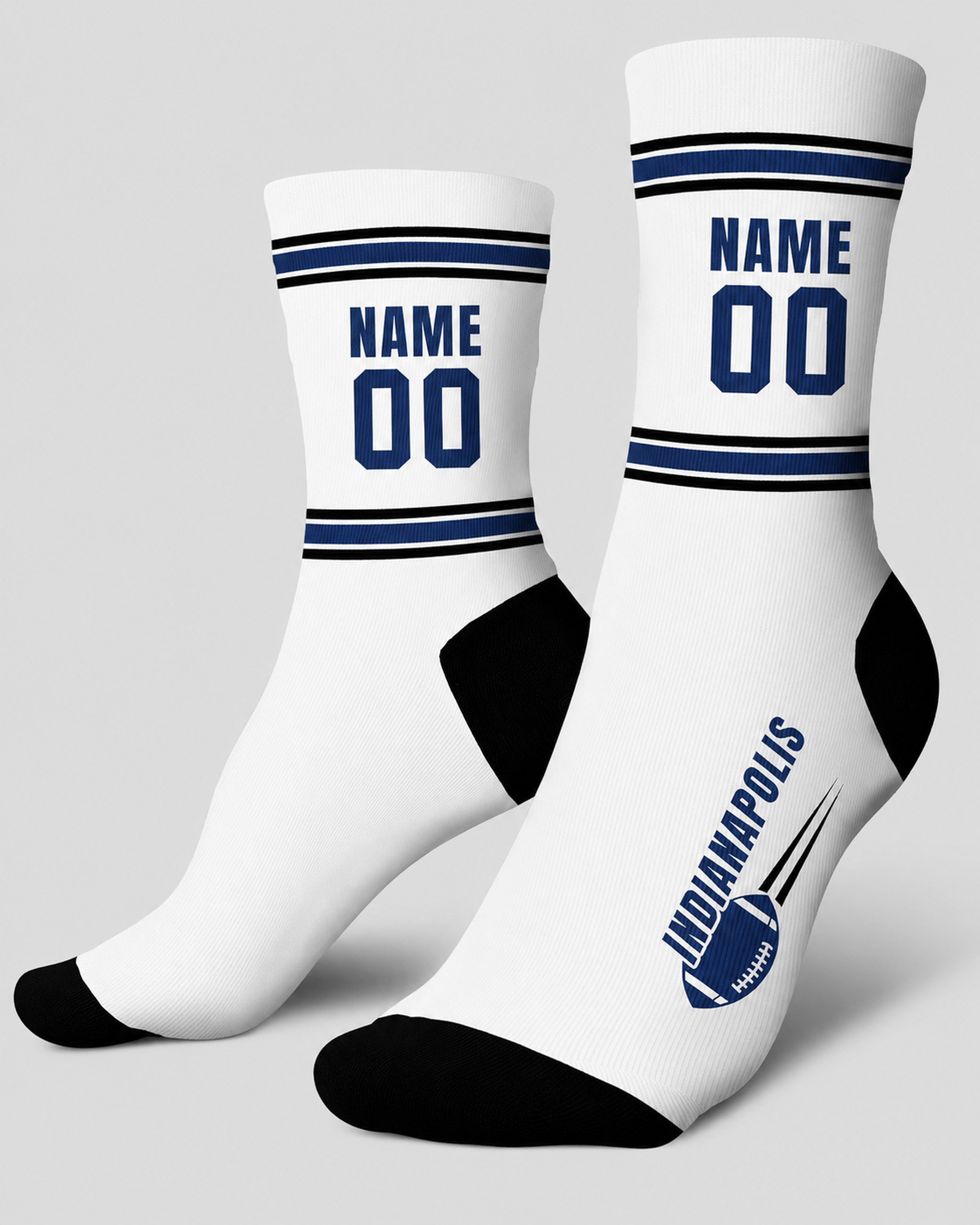 Custom City Sports Socks Indianapolis White - Personalized Name Number