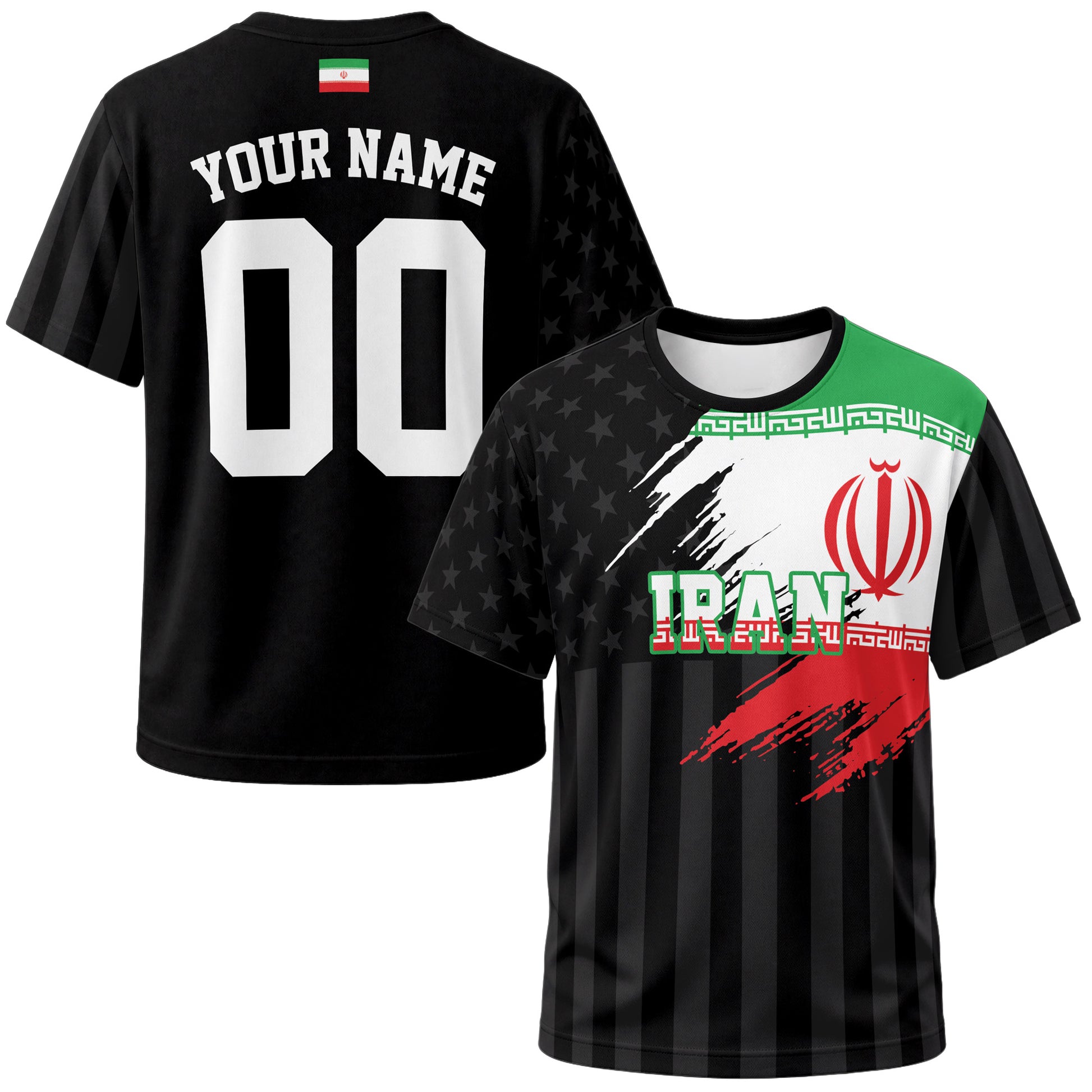 Custom Iran Soccer Jersey Iranian Fan Flag Black – Personalized Name Number