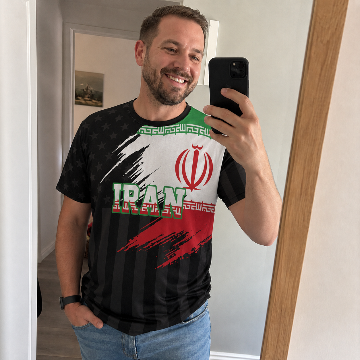 Custom Iran Soccer Jersey Iranian Fan Flag Black – Personalized Name Number