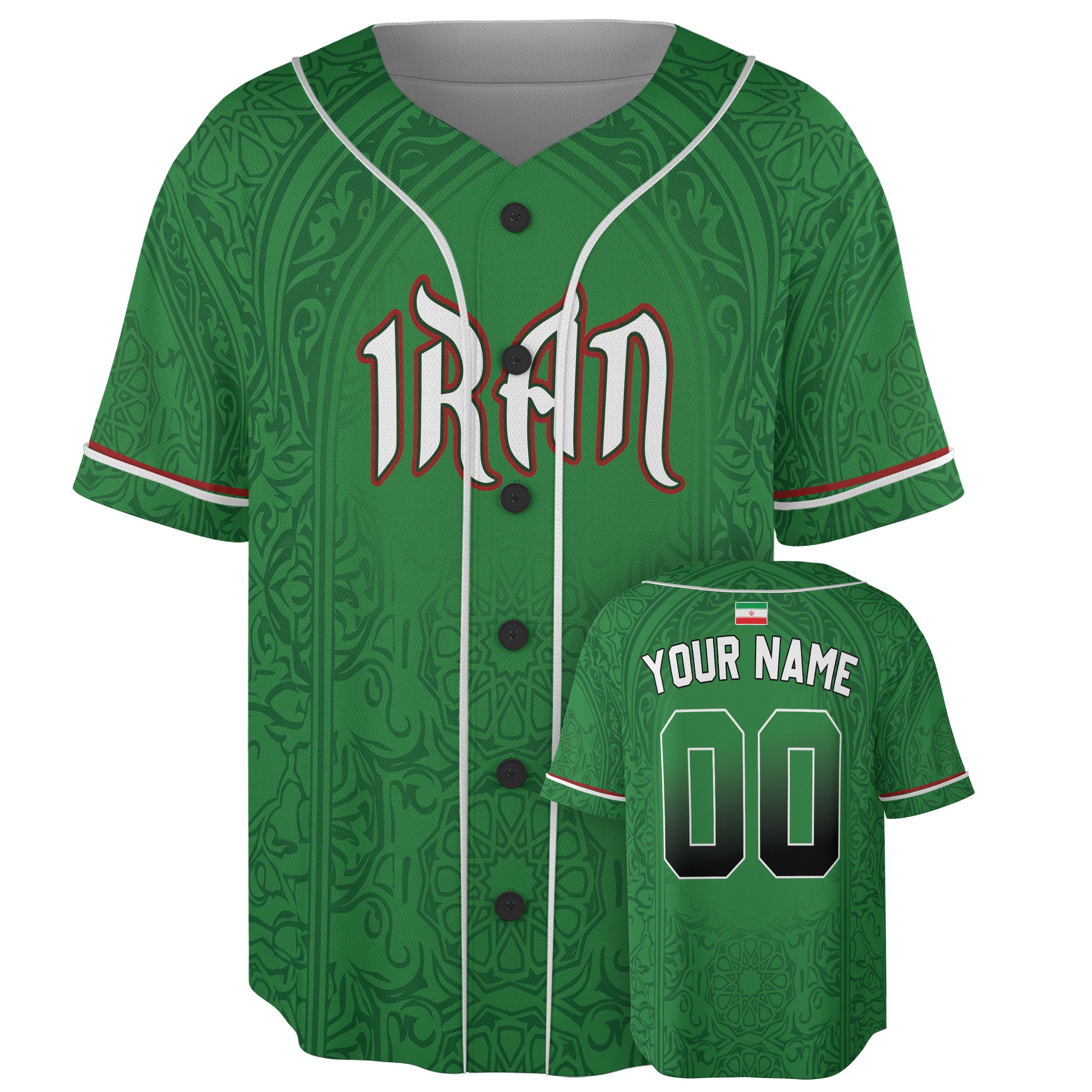 Custom Iran Baseball Jersey Iranian Fan Persian Pattern – Personalized Name Number