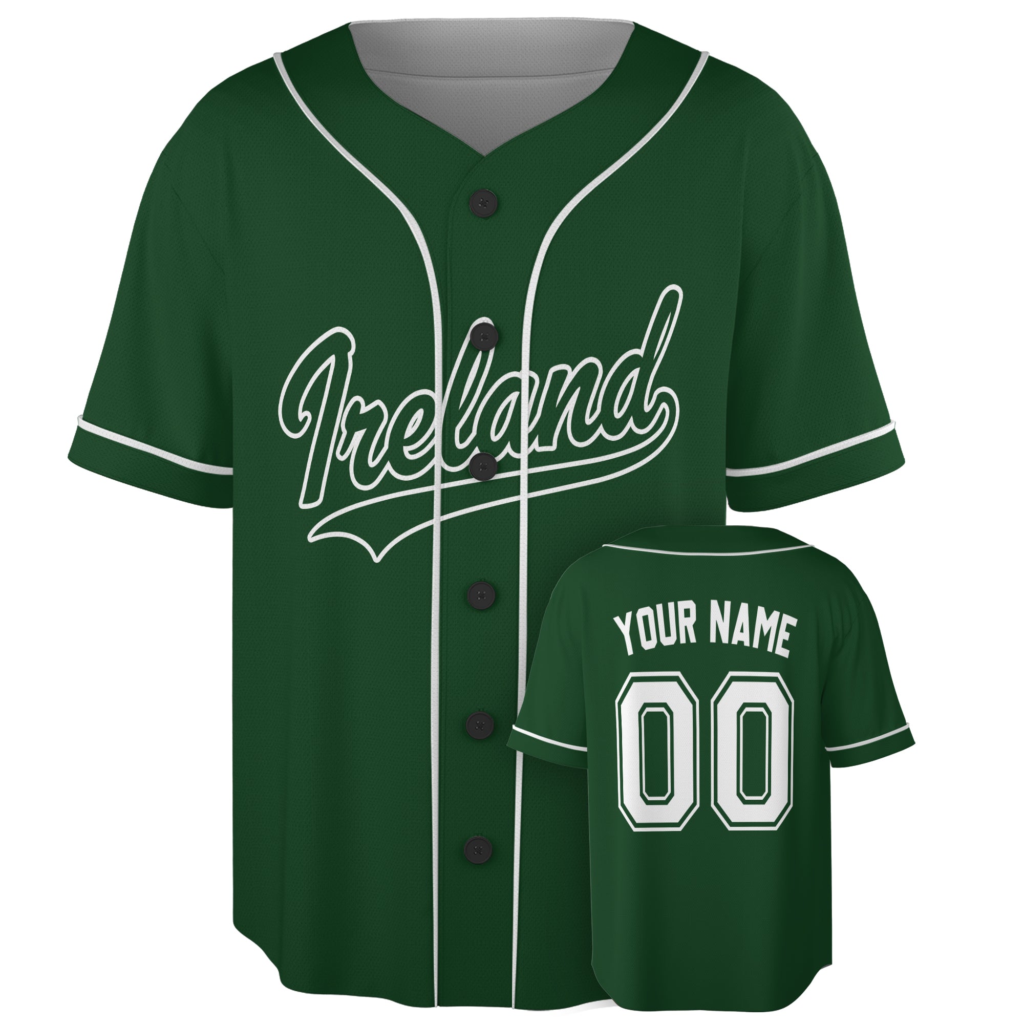 Custom Ireland Baseball Jersey Irish Fan Classic Script Green – Personalized Name Number