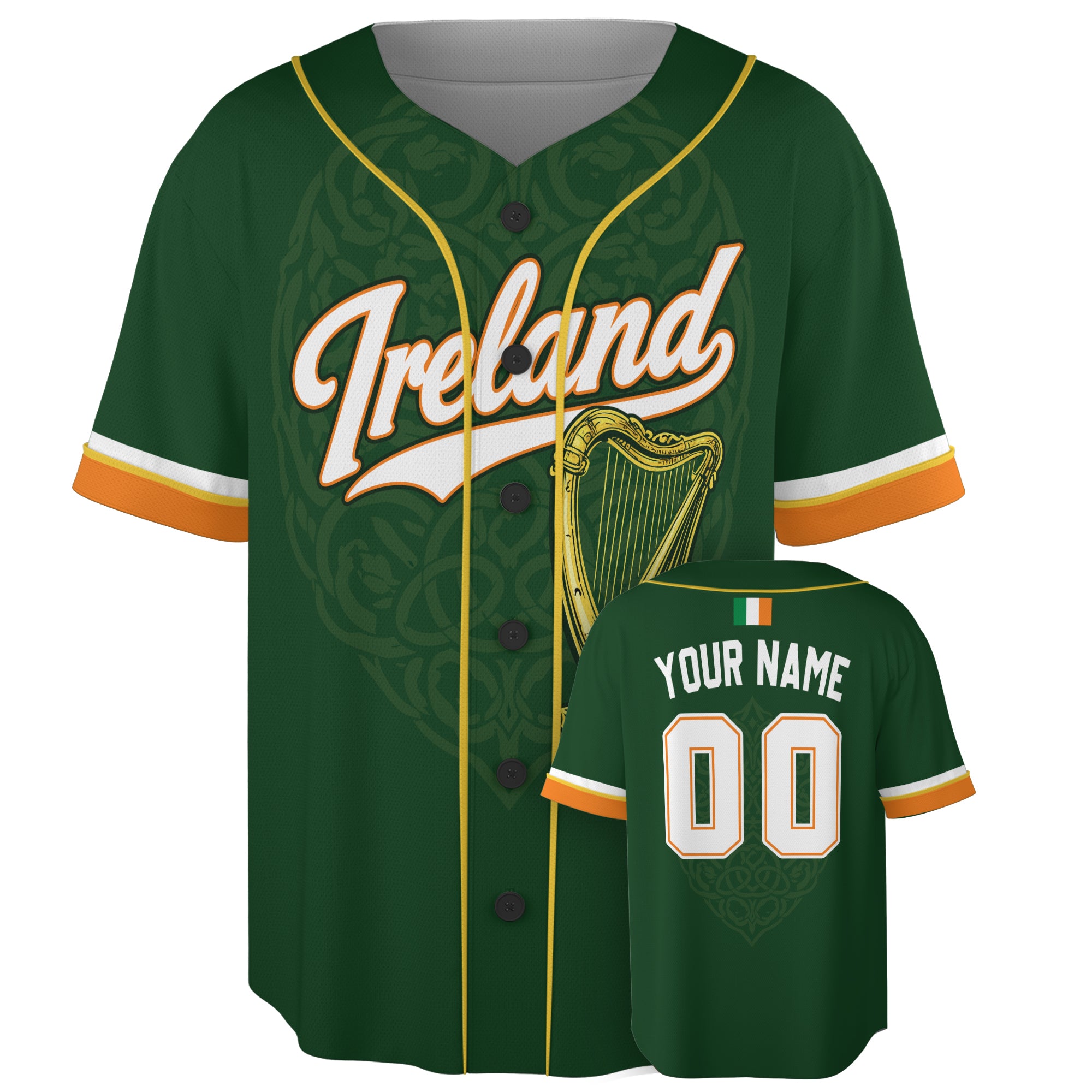Custom Ireland Baseball Jersey Irish Fan Celtic Harp – Personalized Name Number