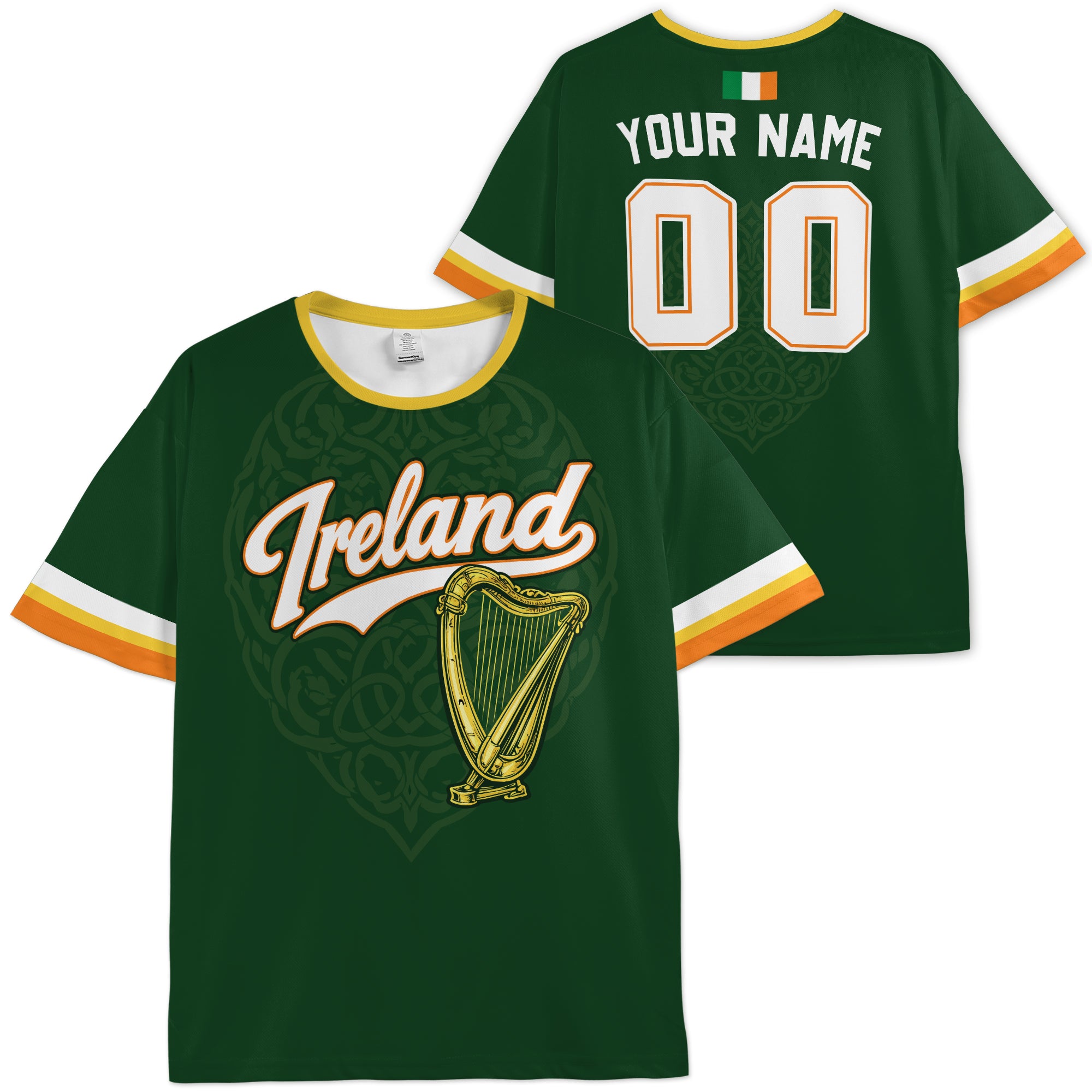 Custom Ireland Soccer Jersey Irish Fan Celtic Harp - Personalized Name Number