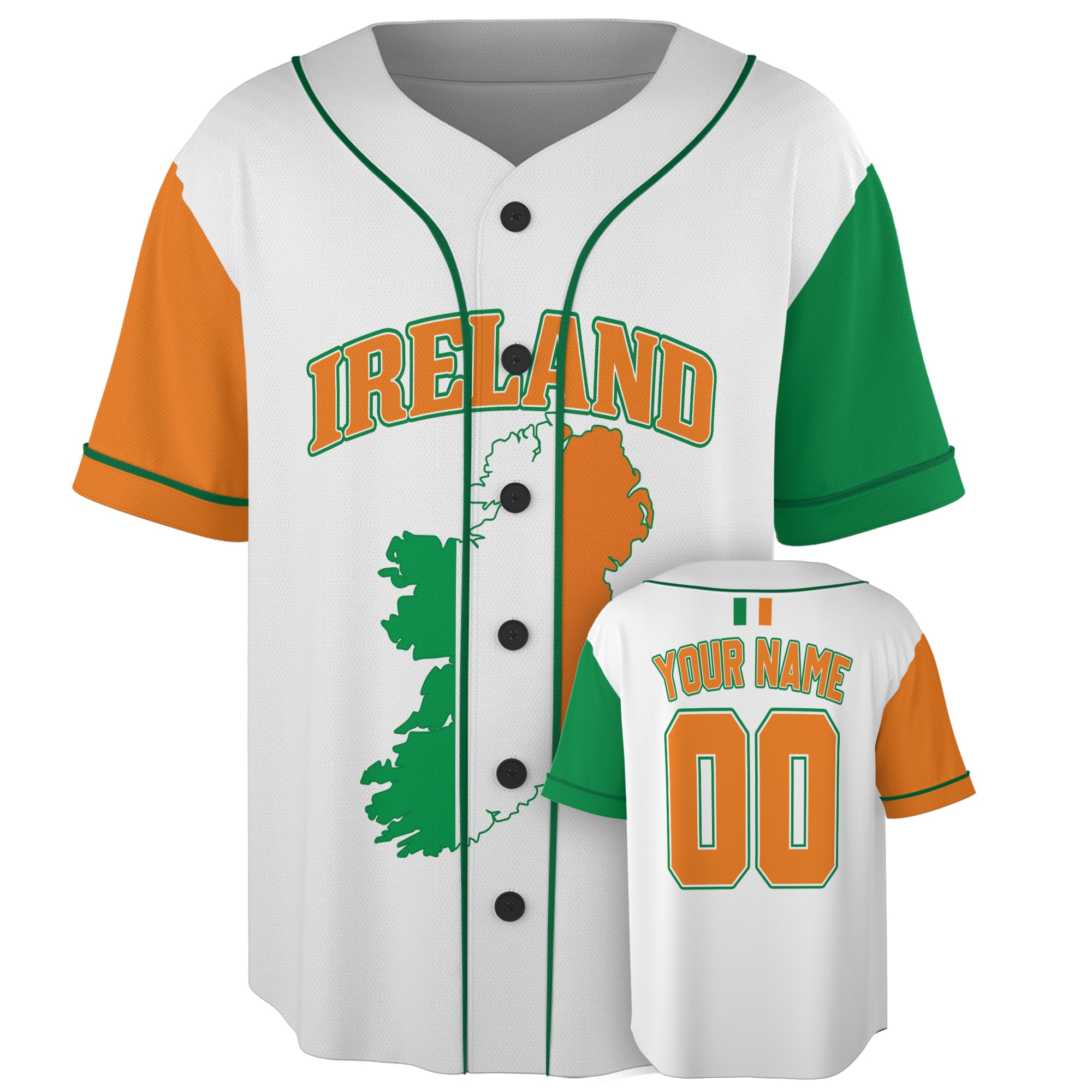 Custom Ireland Baseball Jersey Irish Fan Tricolor Map – Personalized Name Number