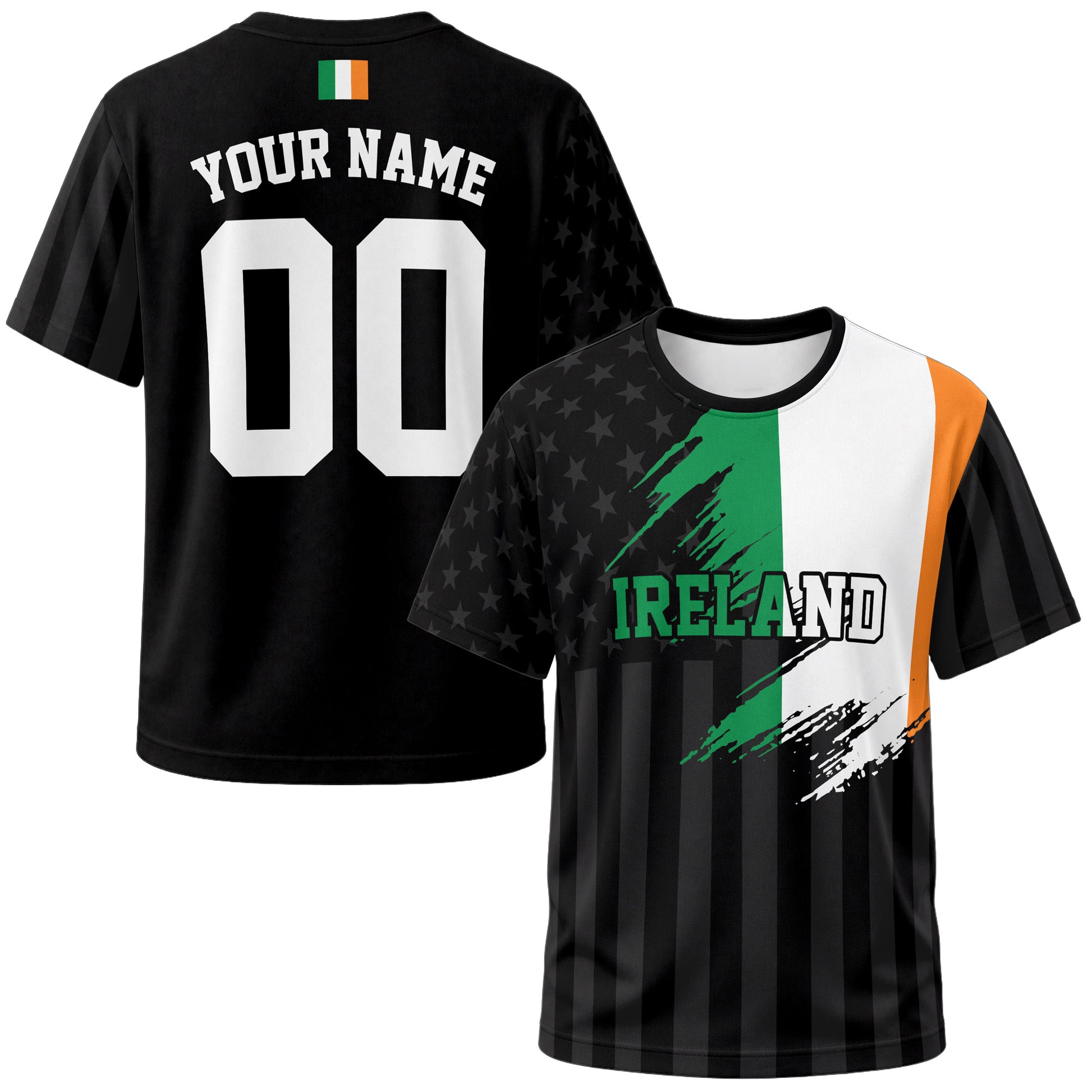 Custom Ireland Soccer Jersey Irish Fan Flag Black – Personalized Name Number