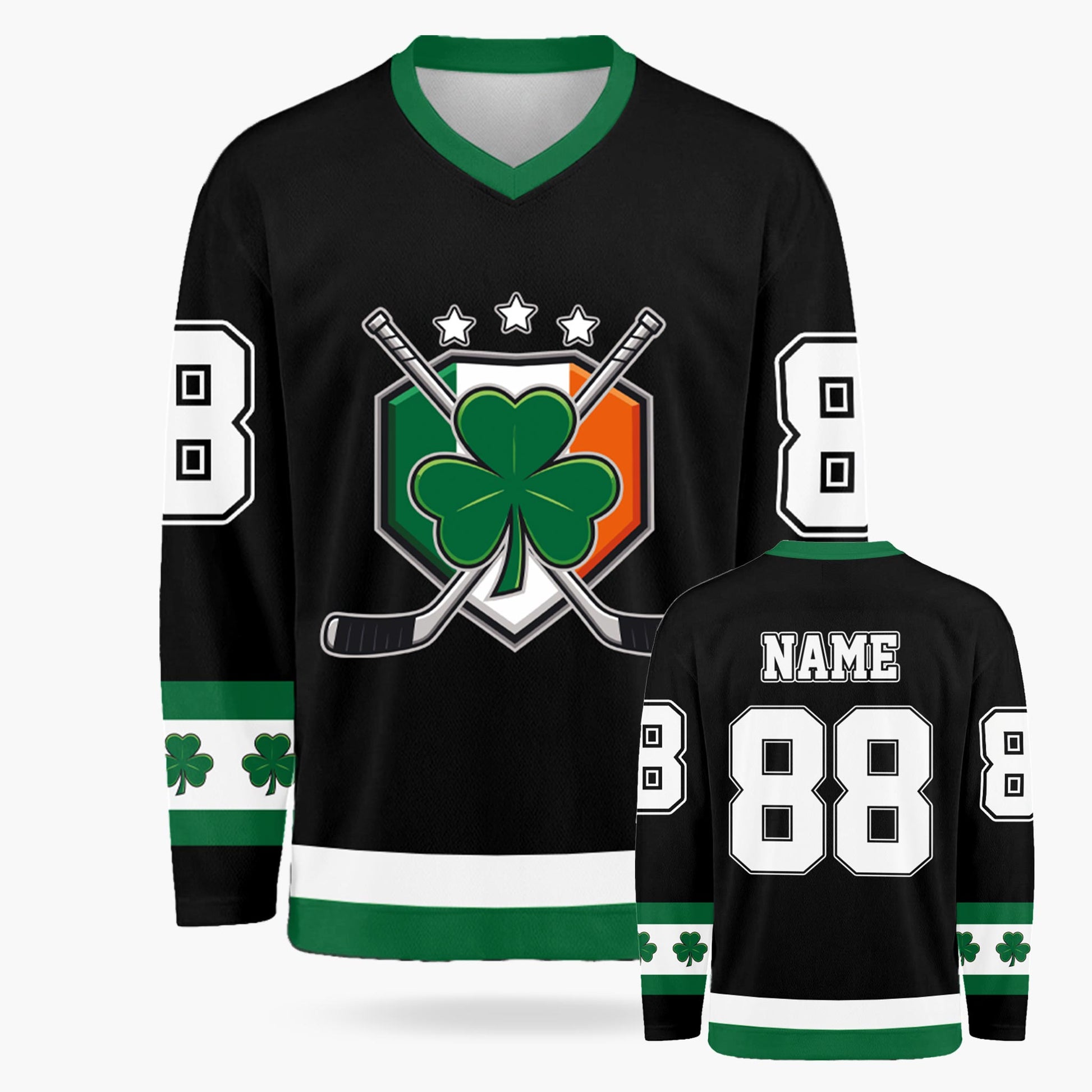 Custom St. Patrick's Day Hockey Jersey Irish Flag Clover - Design Your Own