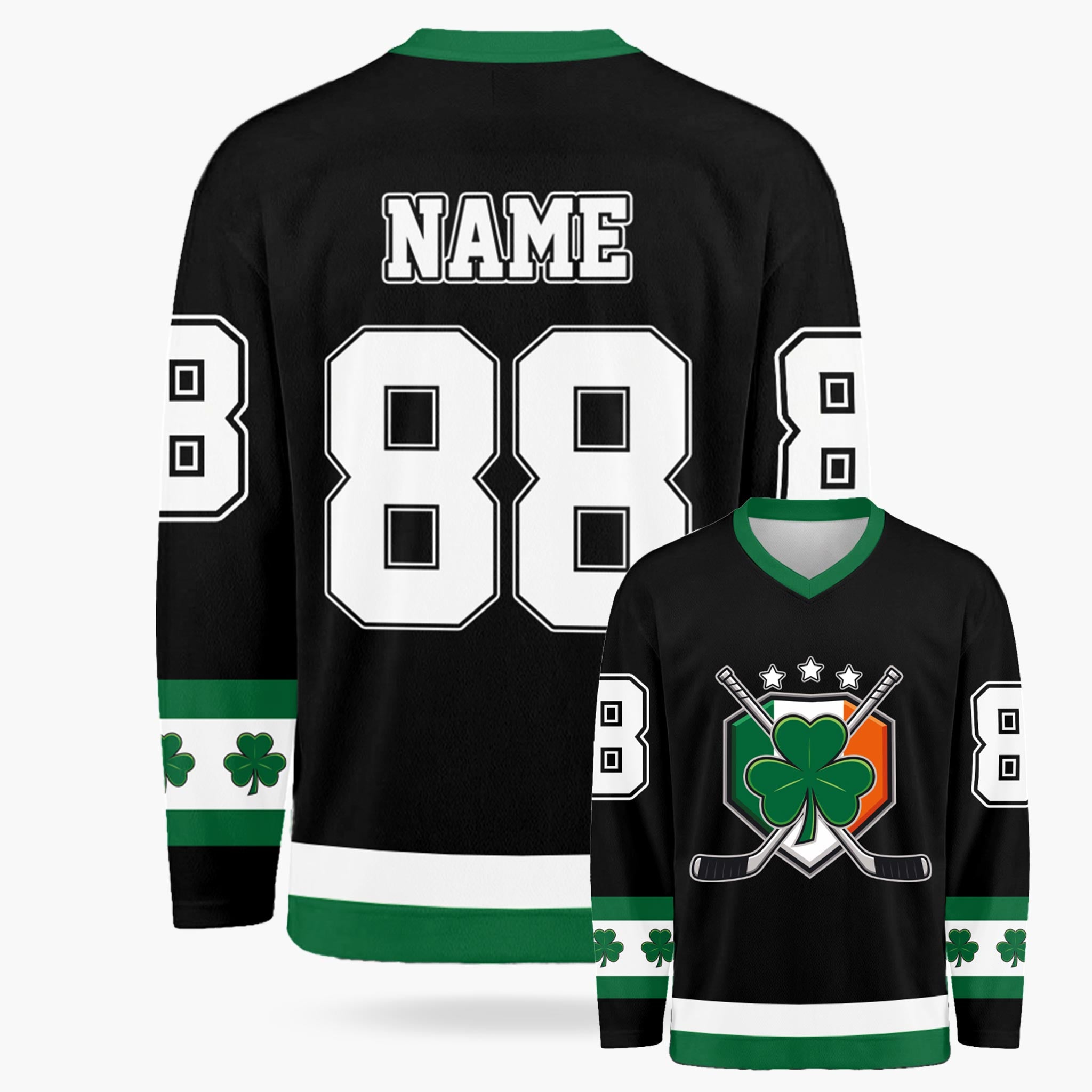 Custom St. Patrick's Day Hockey Jersey Irish Flag Clover - Design Your Own