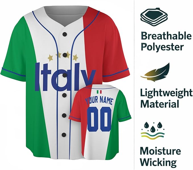 Custom Italy Italia Baseball Jersey Italian Fan Classic Script Blue – Personalized Name Number