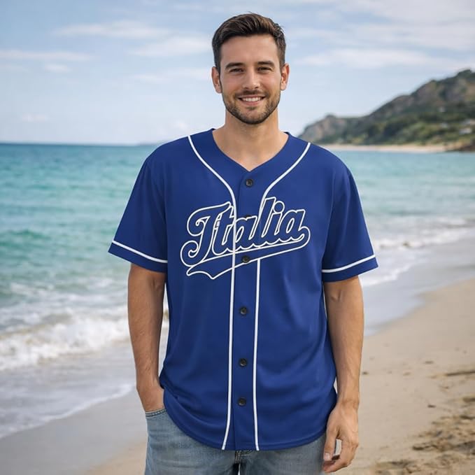 Custom Italy Italia Baseball Jersey Italian Fan Classic Script Blue – Personalized Name Number