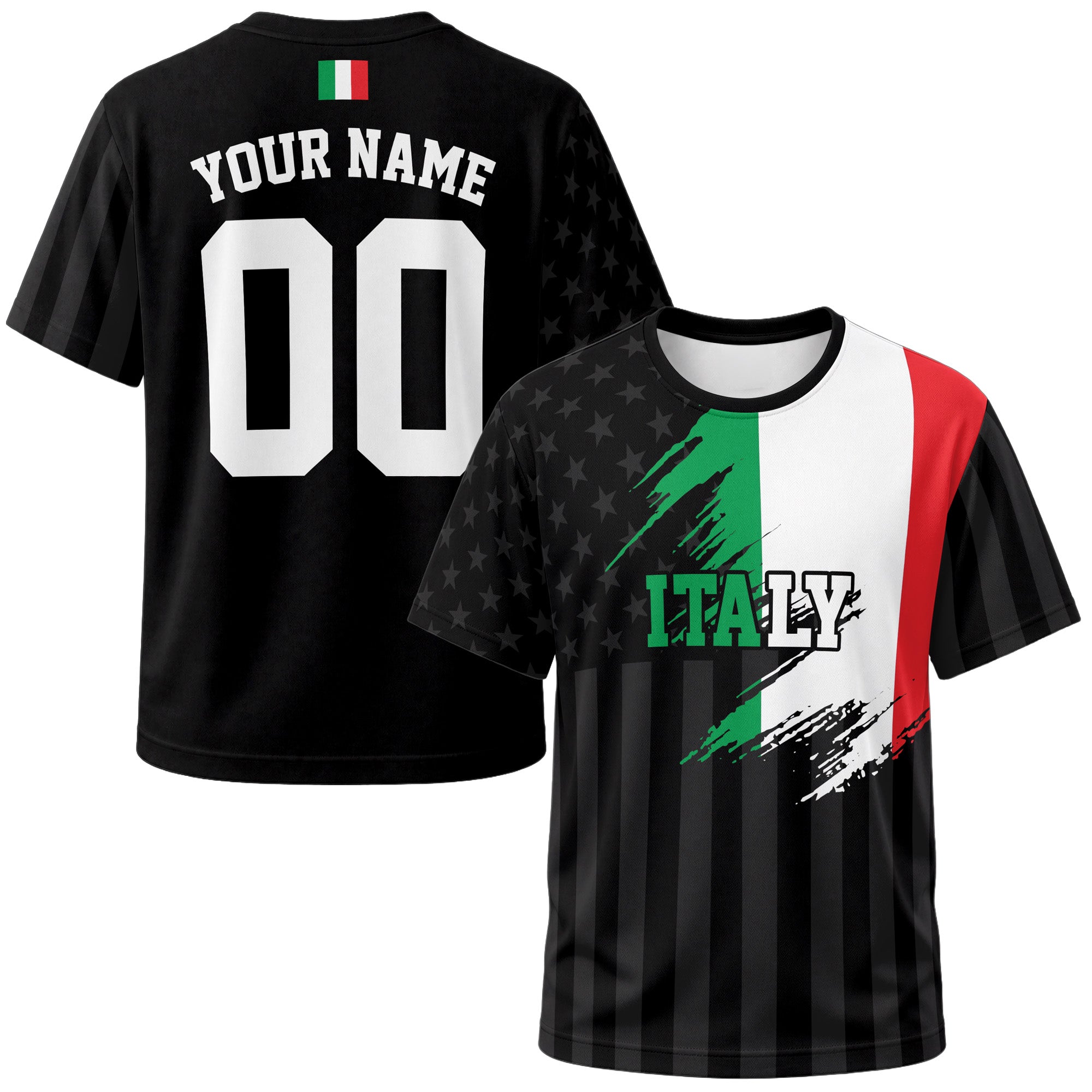 Custom Italy Soccer Jersey Italian Fan Flag Black – Personalized Name Number