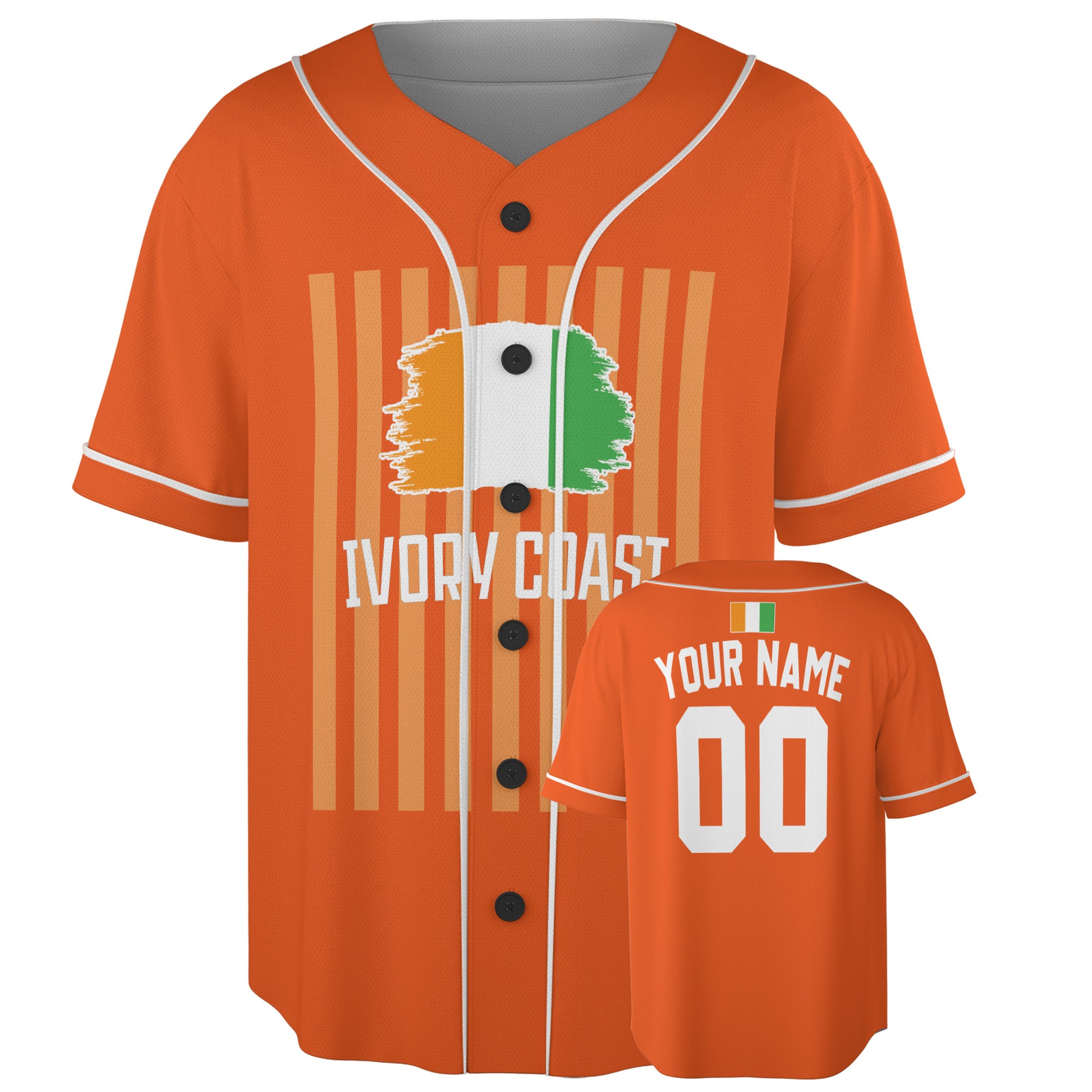 Custom Ivory Coast Baseball Jersey Ivorian Fan Vertical Brush Stripes – Personalized Name Number
