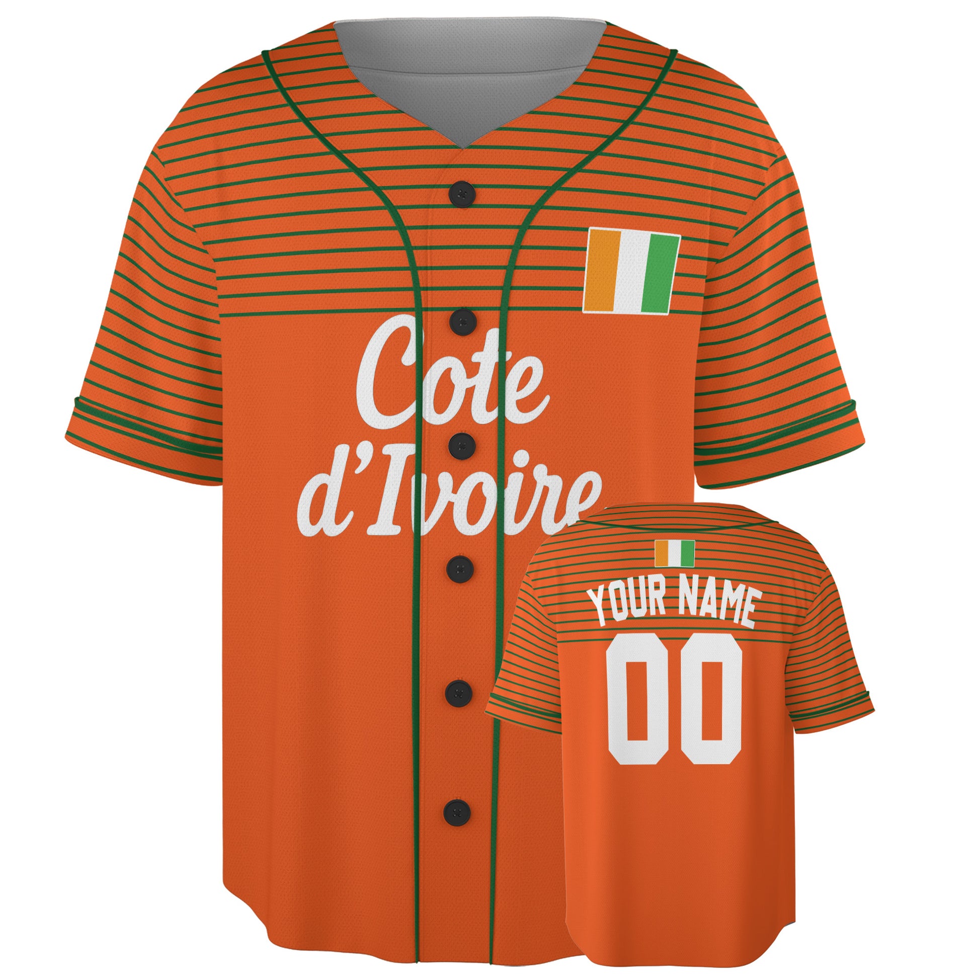 Custom Ivory Coast Baseball Jersey Ivorian Fan Horizontal Pinstripe – Personalized Name Number