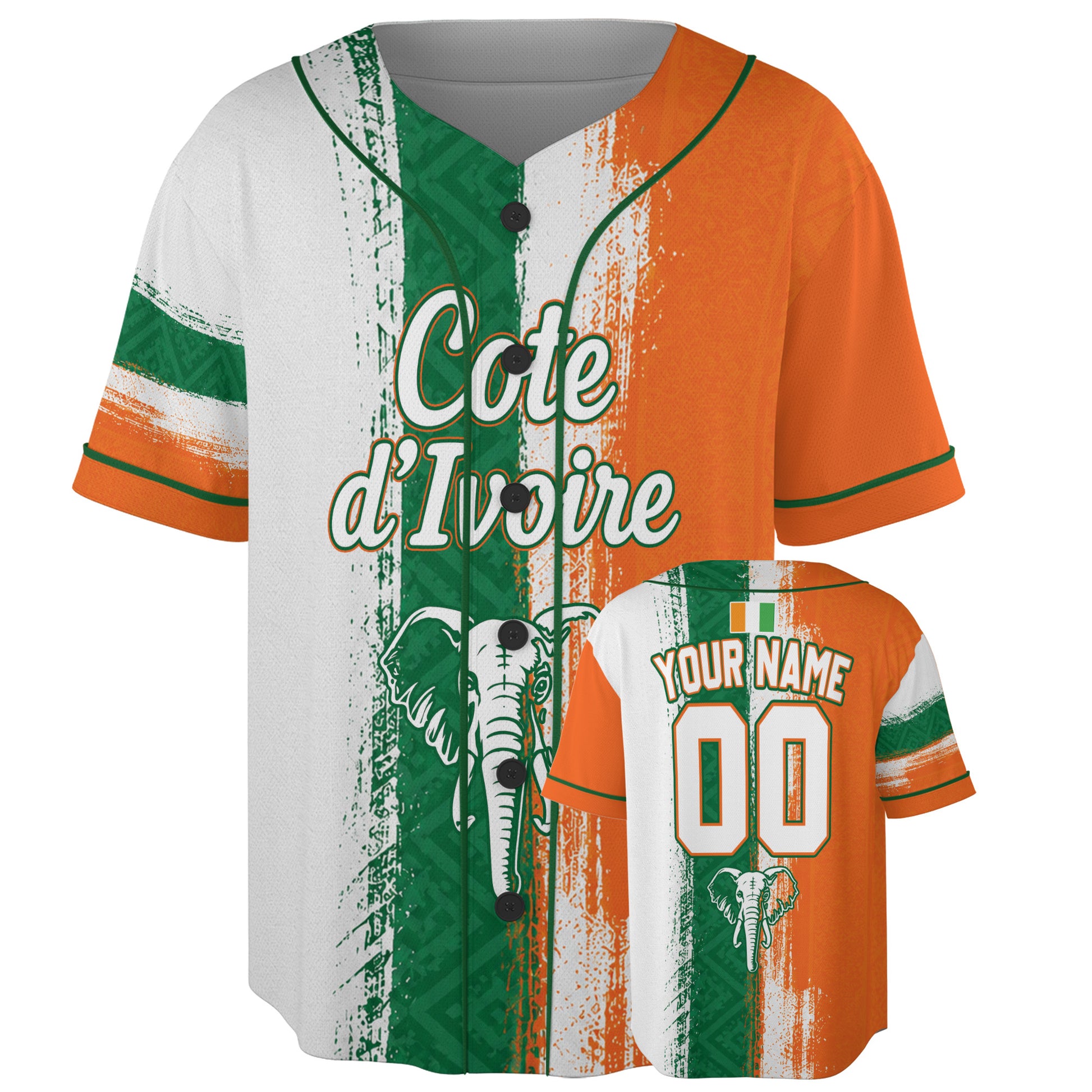 Custom Ivory Coast Baseball Jersey Ivorian Fan Elephant – Personalized Name Number