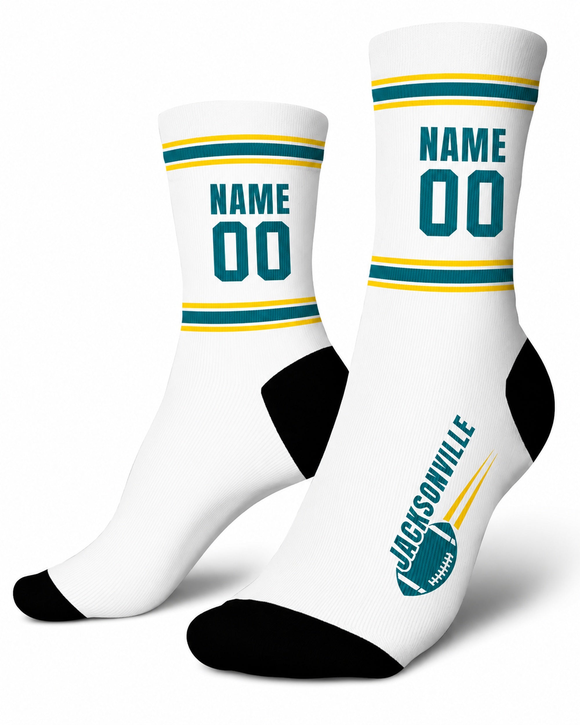 Custom City Sports Socks Jacksonville White - Personalized Name Number