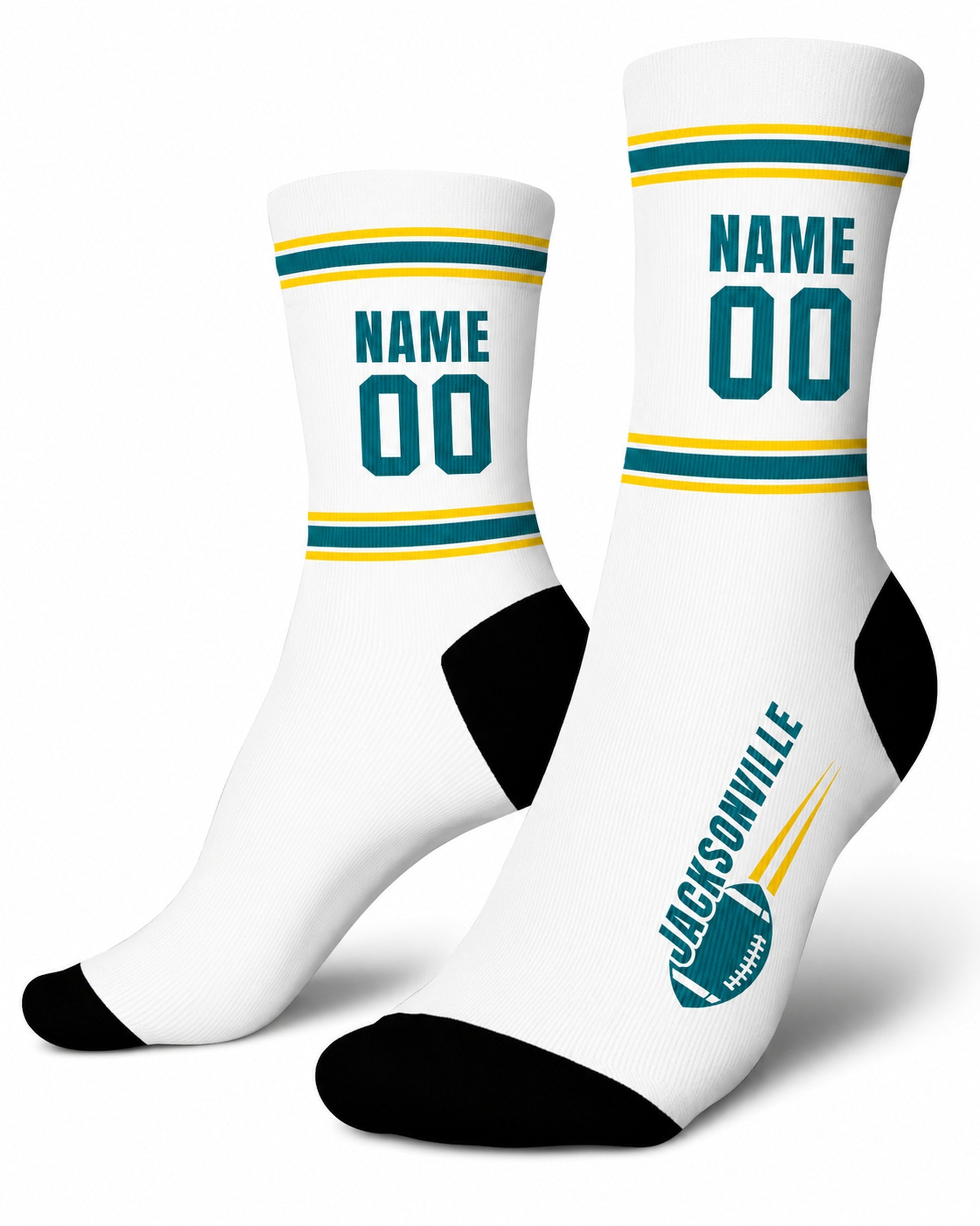 Custom City Sports Socks Jacksonville White - Personalized Name Number