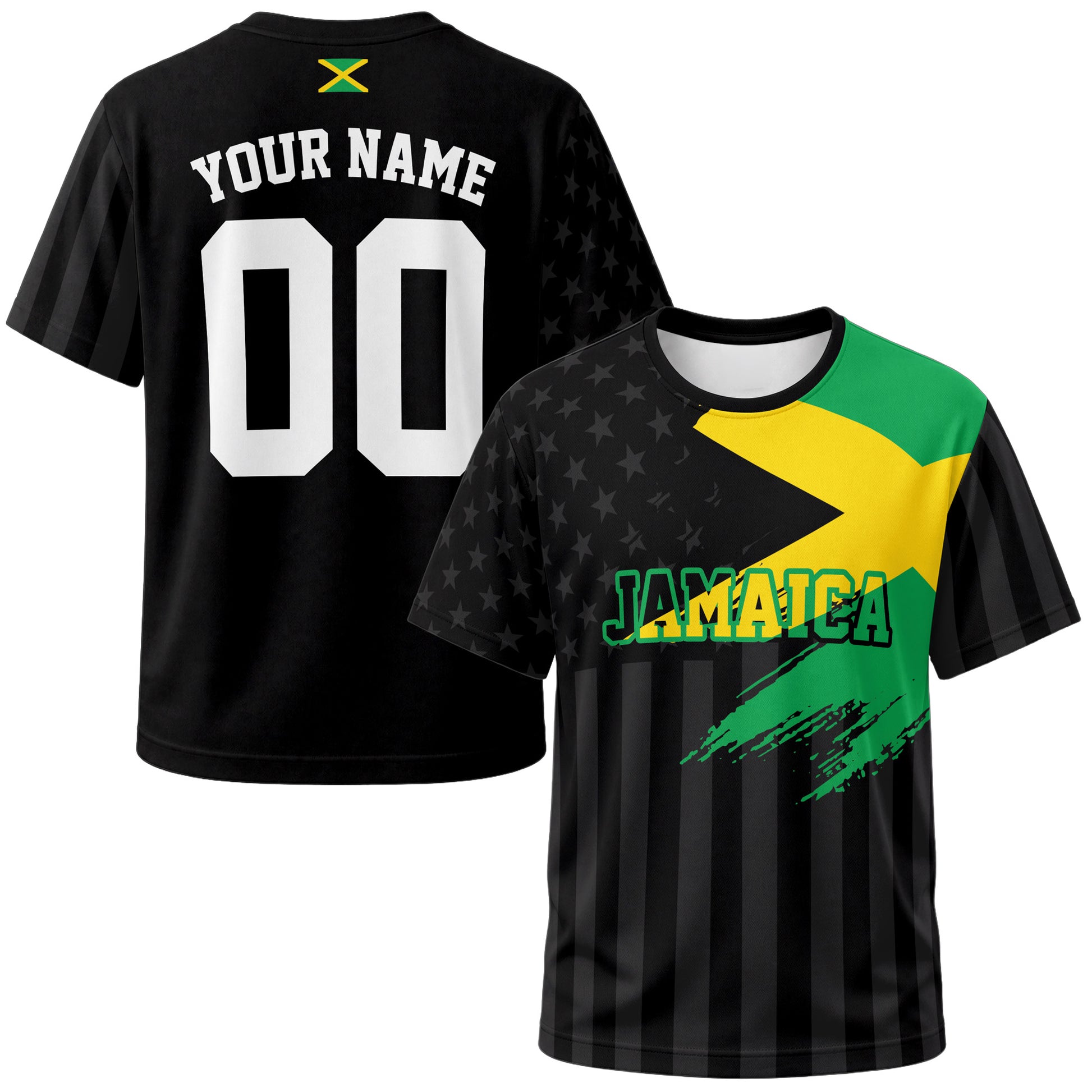 Custom Jamaica Soccer Jersey Jamaican Fan Flag Black – Personalized Name Number