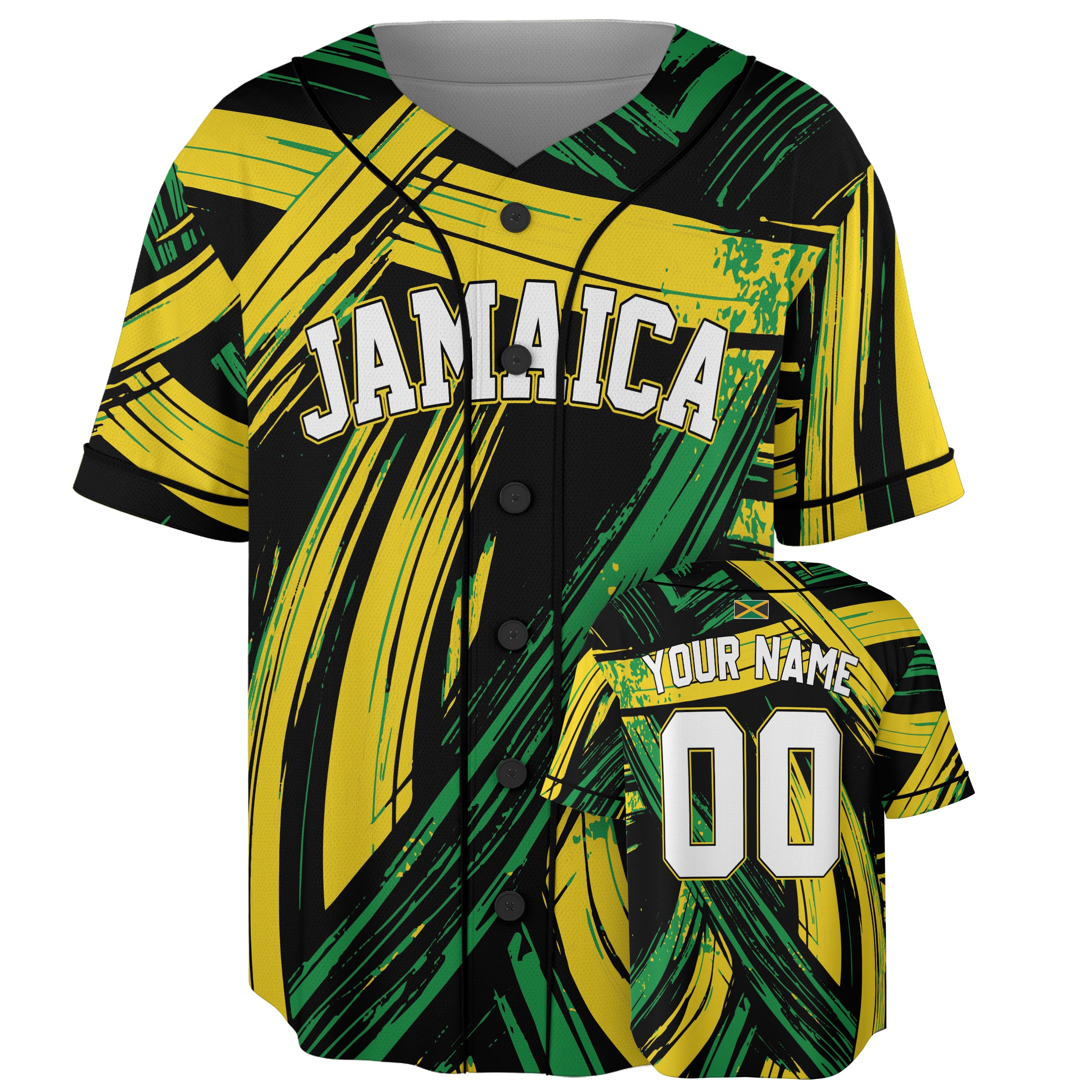 Custom Jamaica Baseball Jersey Jamaican Fan Brush Strike – Personalized Name Number