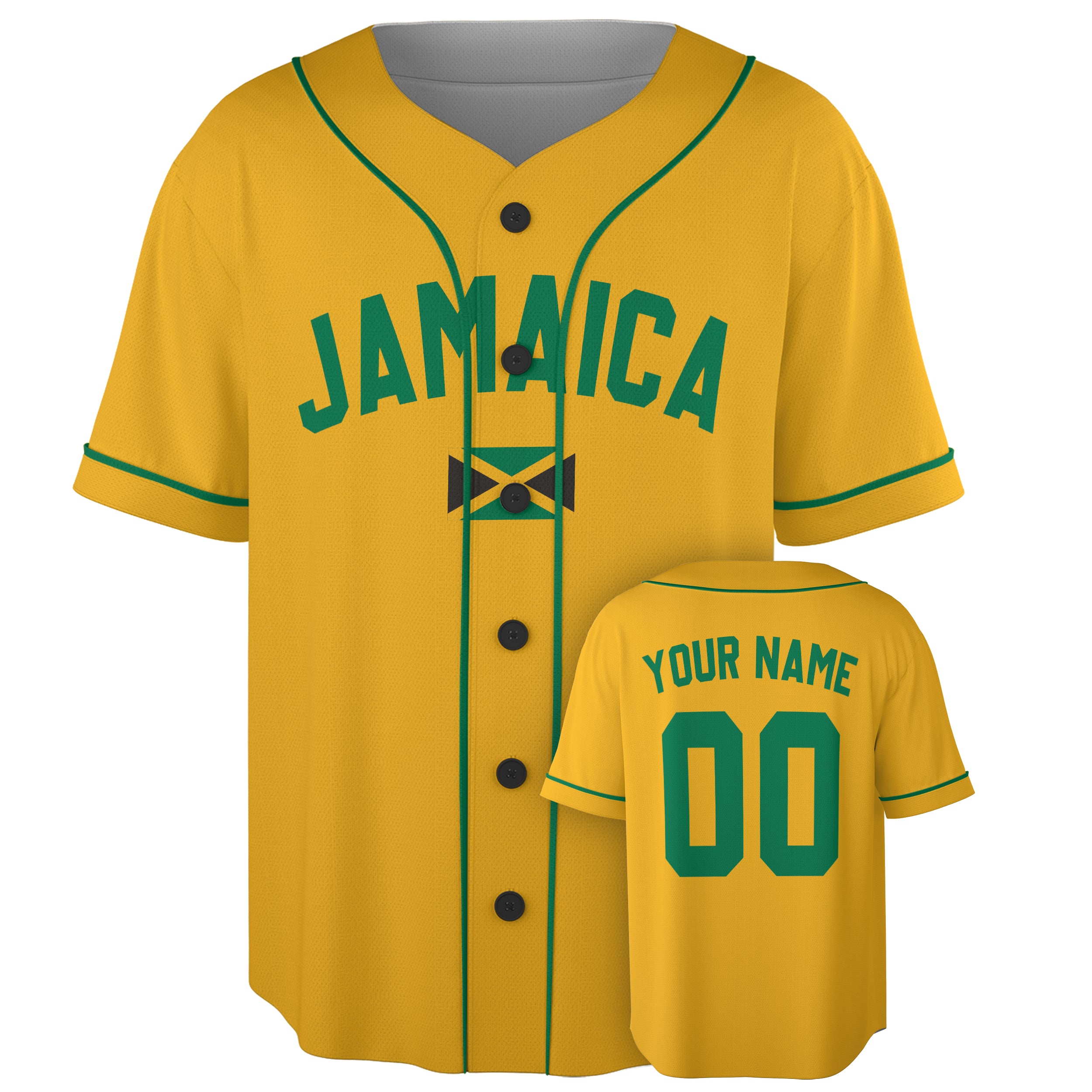 Custom Jamaica Baseball Jersey Jamaican Fan Gold Classic – Personalized Name Number