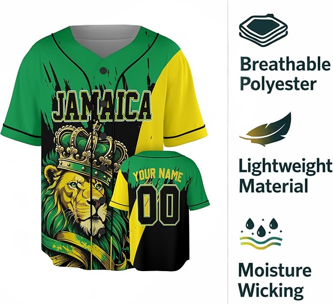 Custom Jamaica Baseball Jersey Jamaican Fan Brush Strike – Personalized Name Number