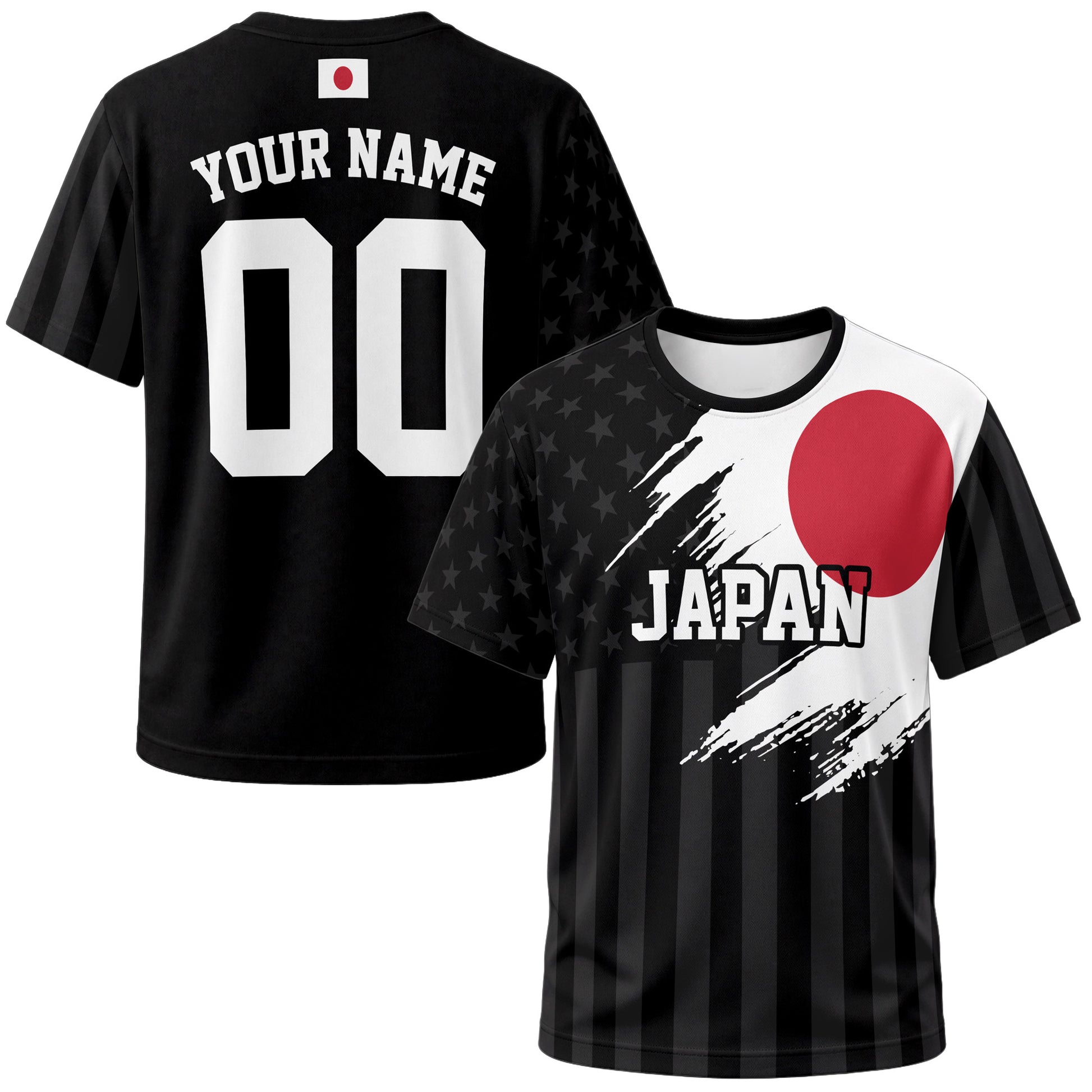 Custom Japan Soccer Jersey Japanese Fan Flag Black – Personalized Name Number