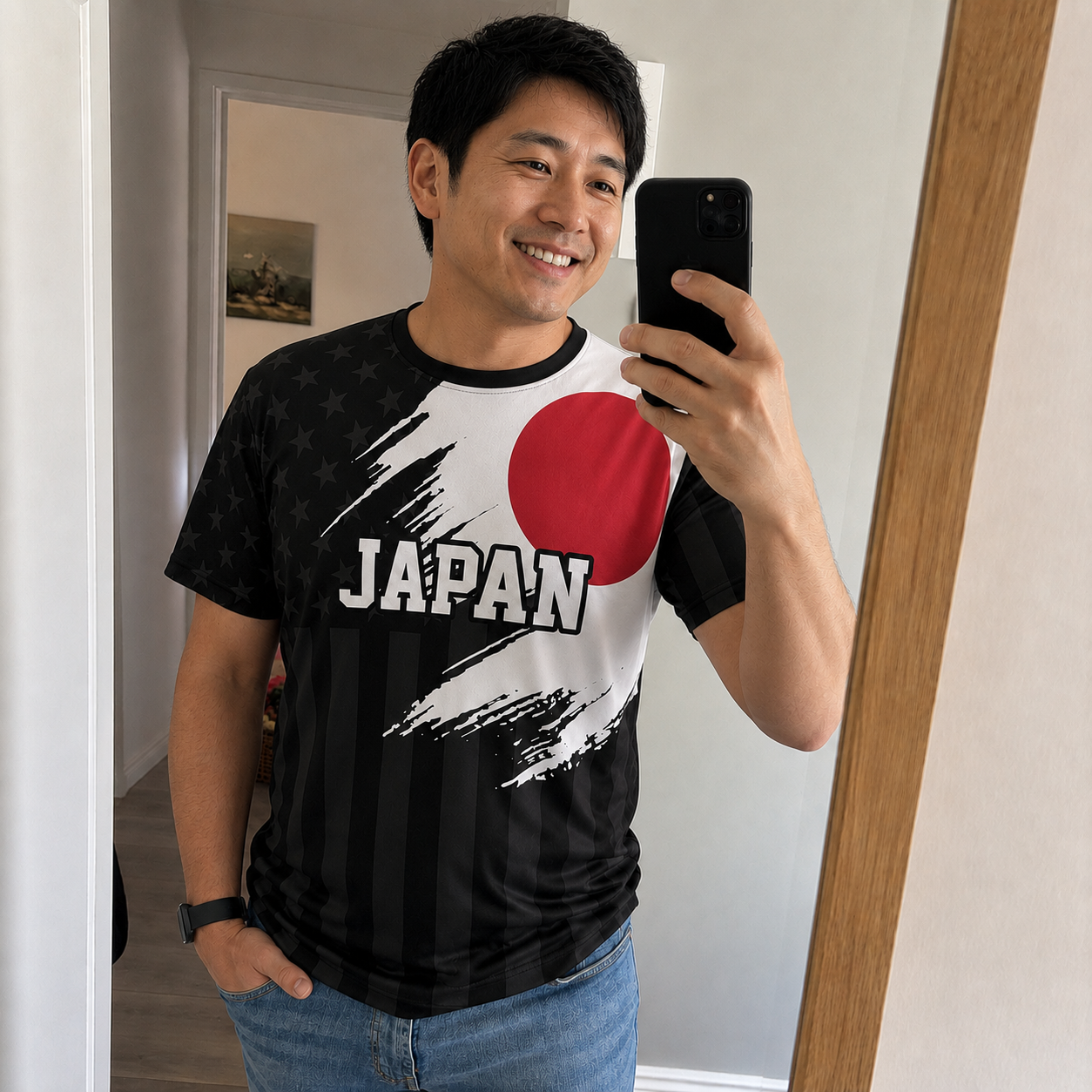 Custom Japan Soccer Jersey Japanese Fan Flag Black – Personalized Name Number