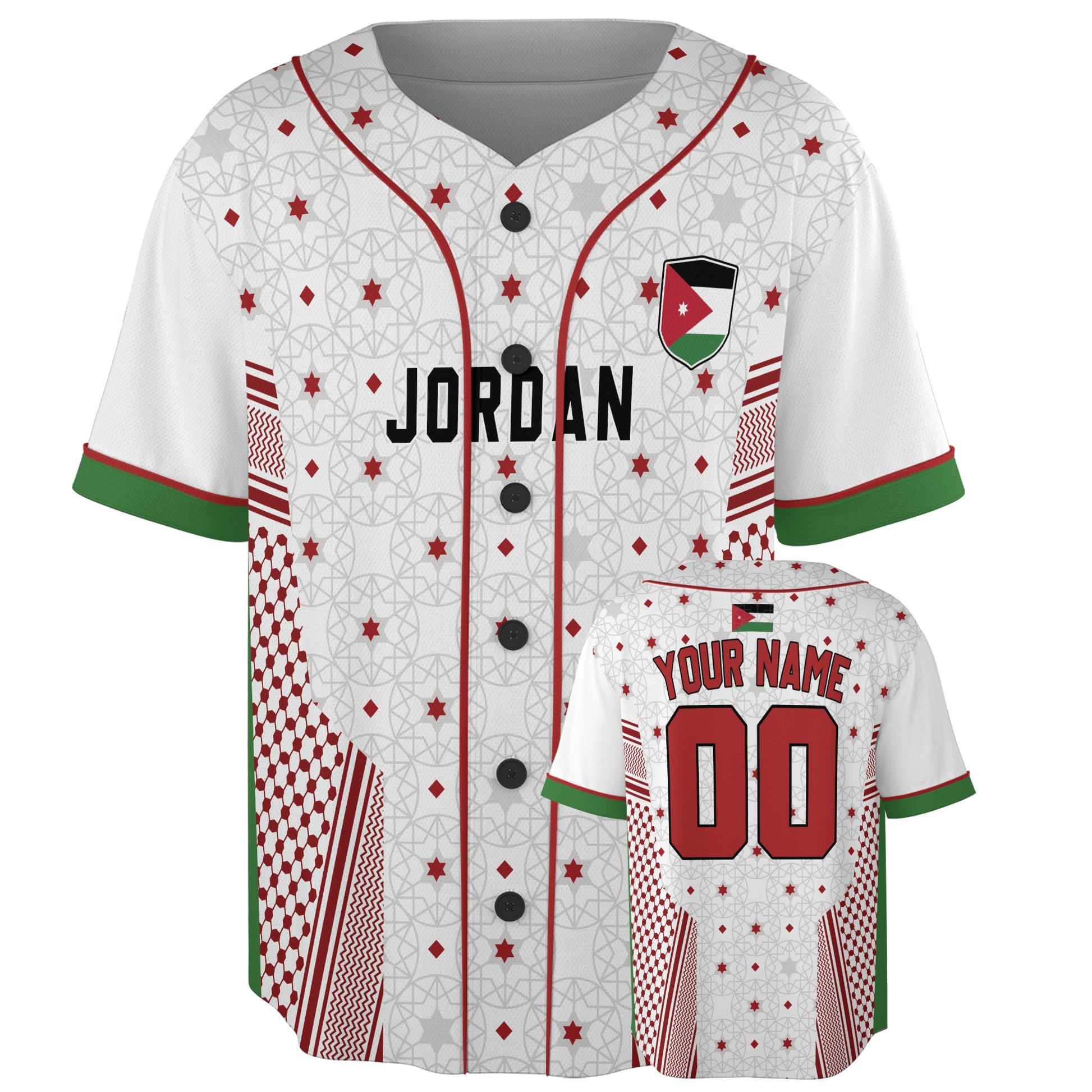 Custom Jordan Baseball Jersey Jordanian Fan Geometric Pattern – Personalized Name Number