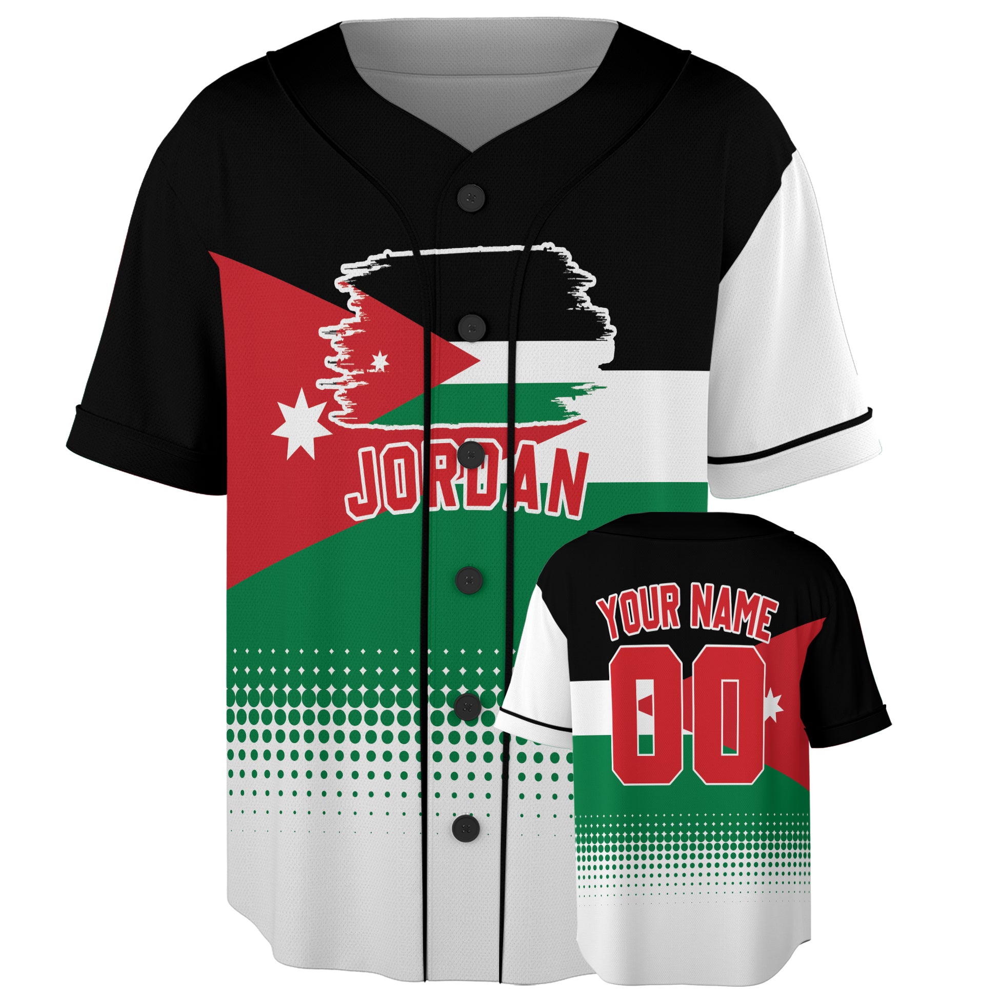 Custom Jordan Baseball Jersey Jordanian Fan Halftone Flag – Personalized Name Number