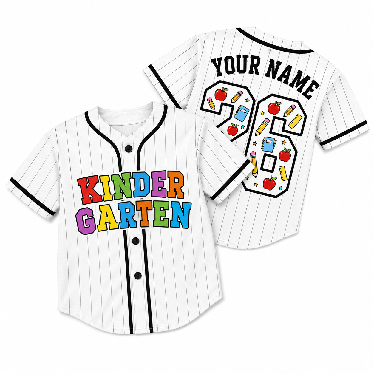 Custom Back to School Baseball Jersey Kindergarten Design - Add Your Name and Number