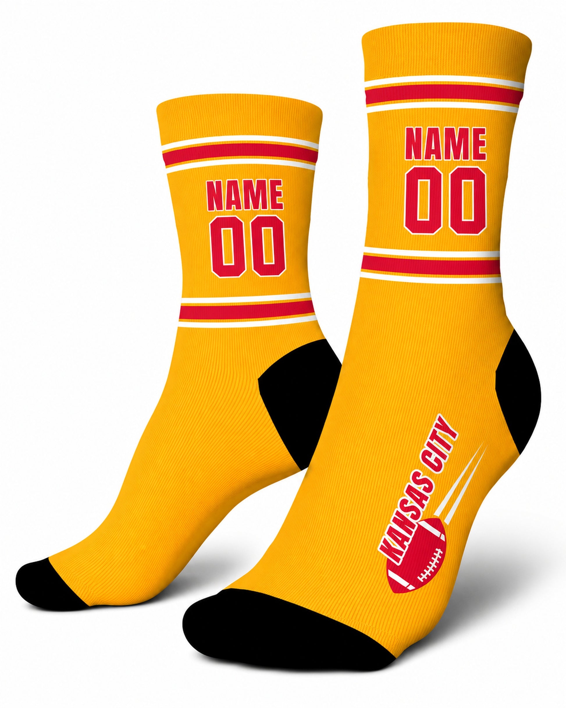 Custom City Sports Socks Kansas City Yellow - Personalized Name Number