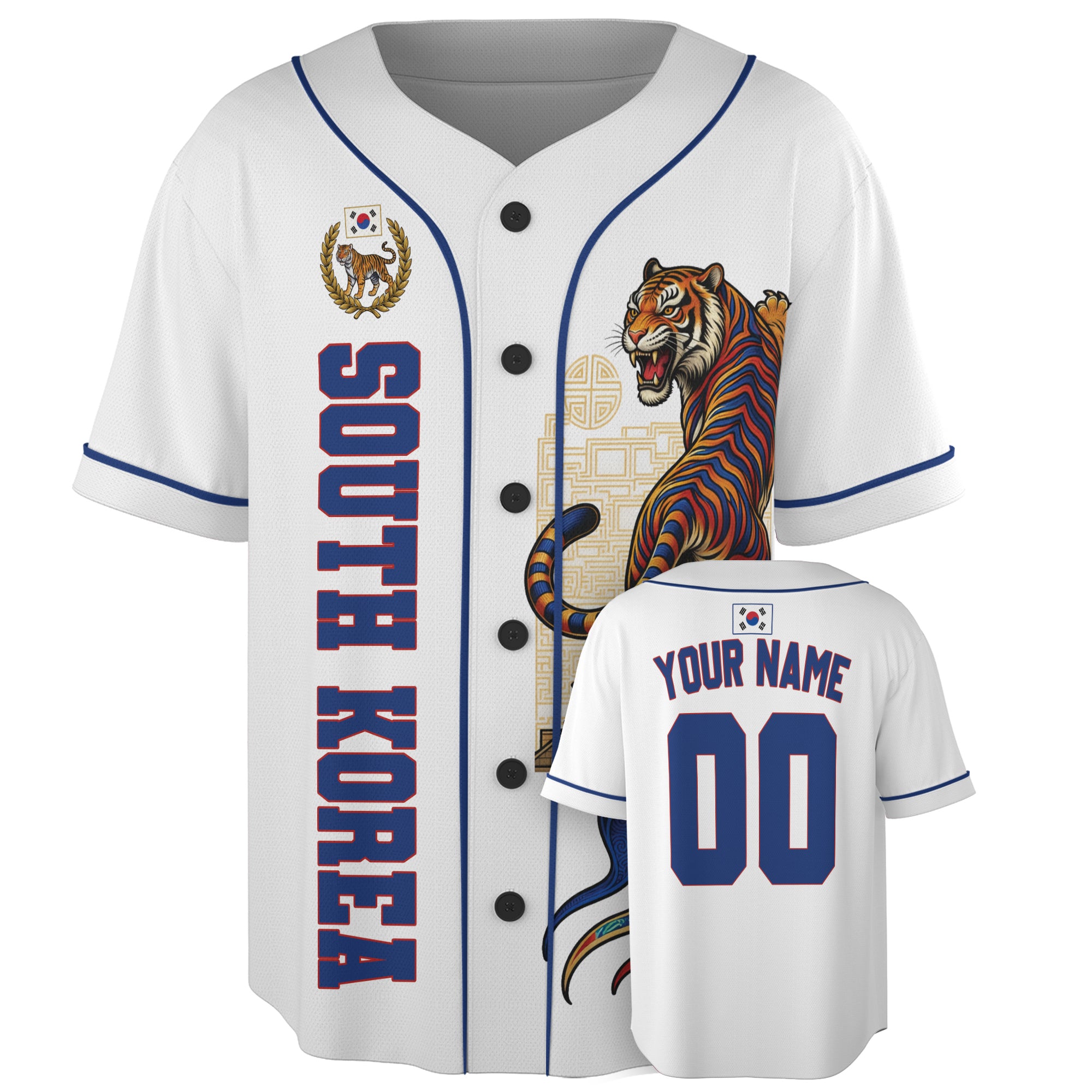 Custom Korea Baseball Jersey Korean Fan Tiger White – Personalized Name Number