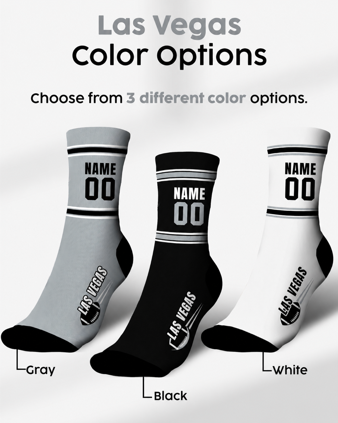 Custom City Sports Socks Las Vegas White - Personalized Name Number