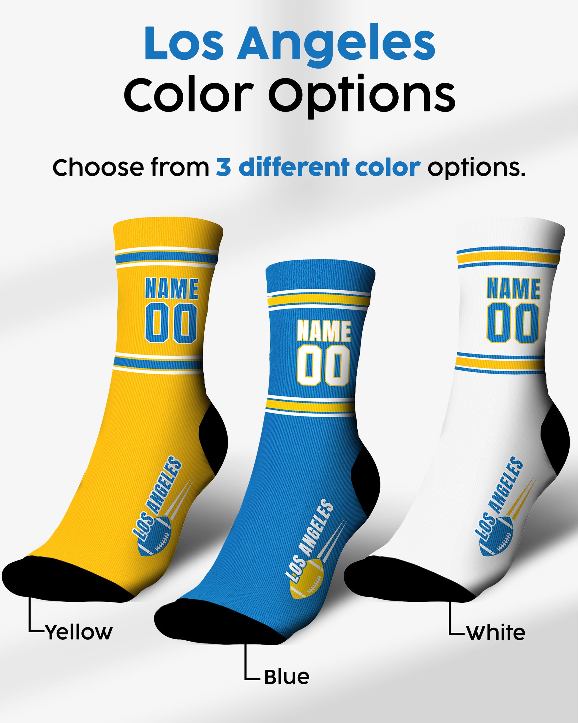 Custom City Sports Socks Los Angeles C White - Personalized Name Number