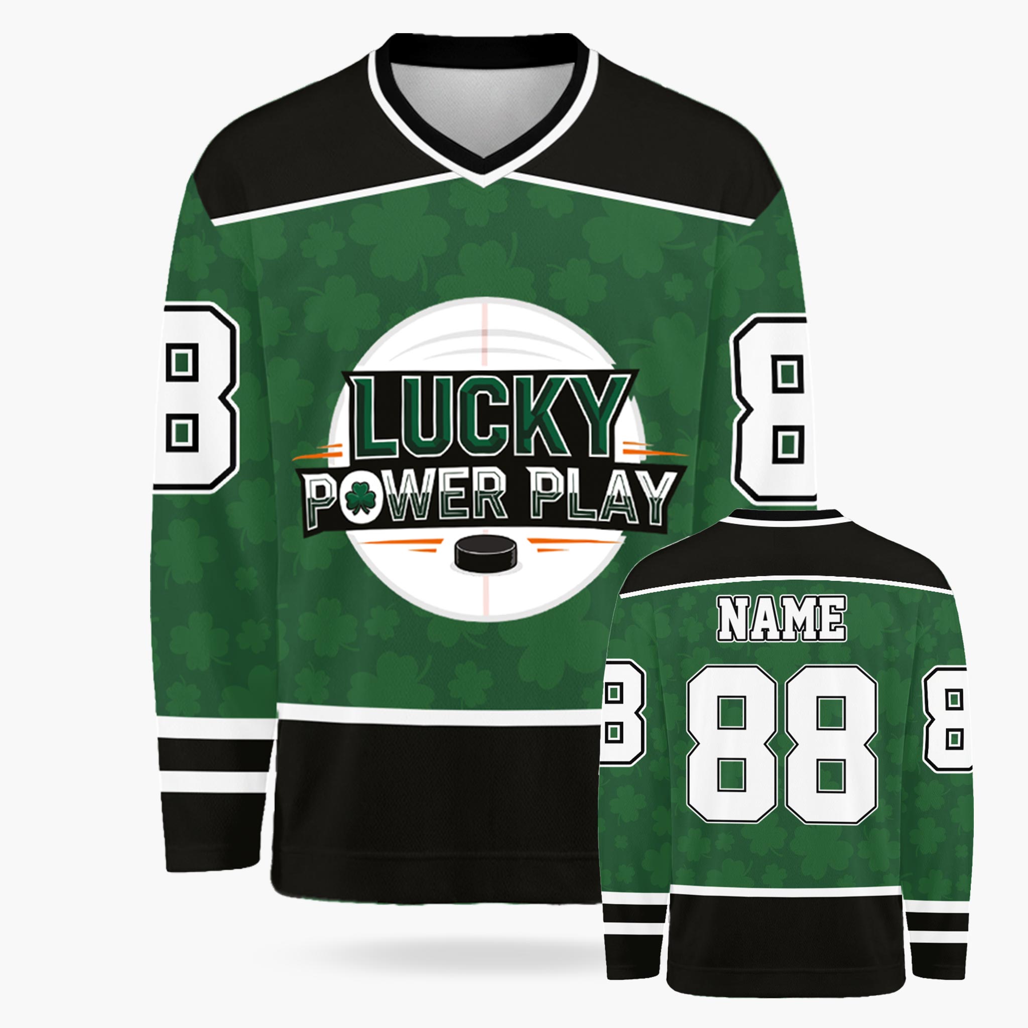 Custom St. Patrick's Day Hockey Jersey Lucky Power Play - Design Your Own