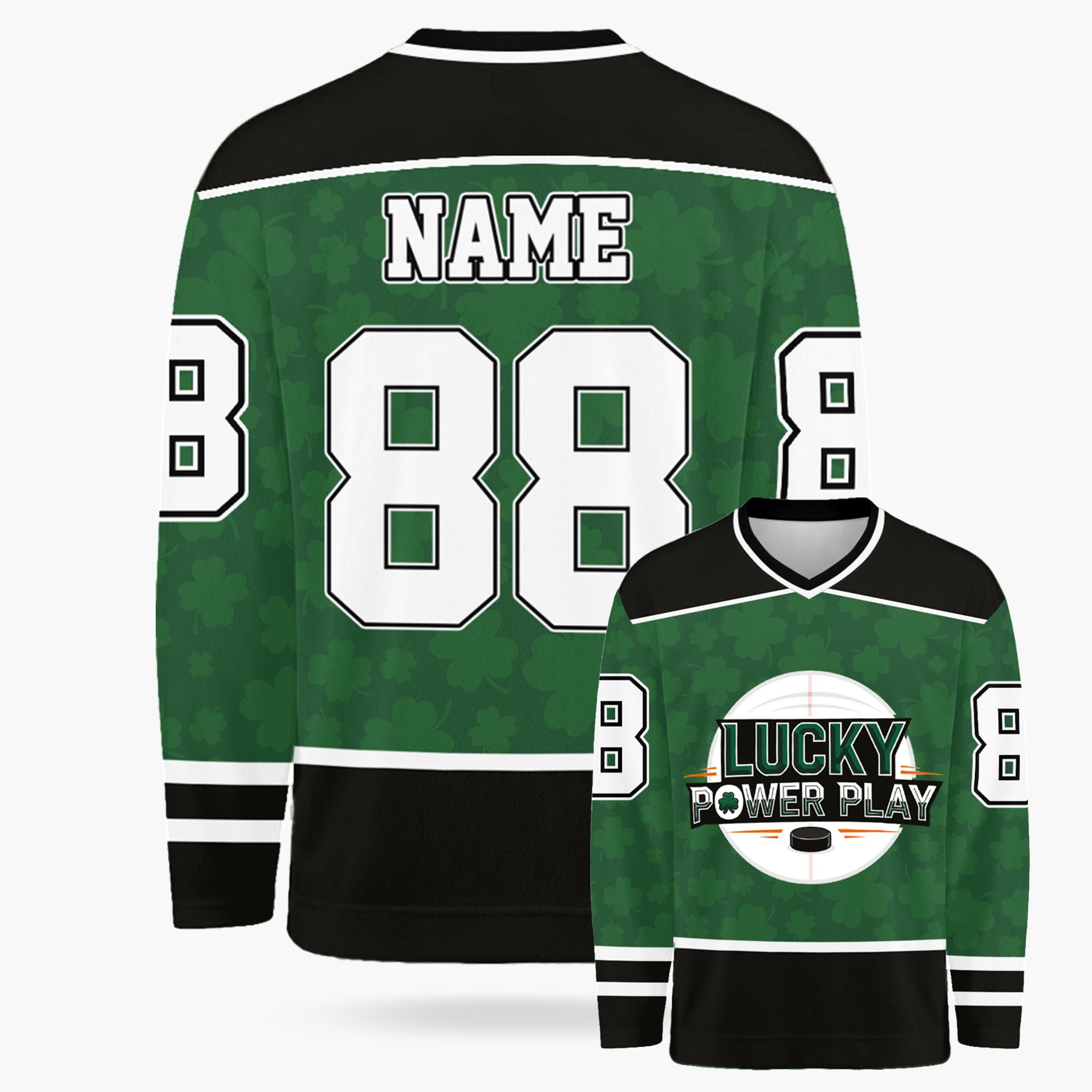 Custom St. Patrick's Day Hockey Jersey Lucky Power Play - Design Your Own