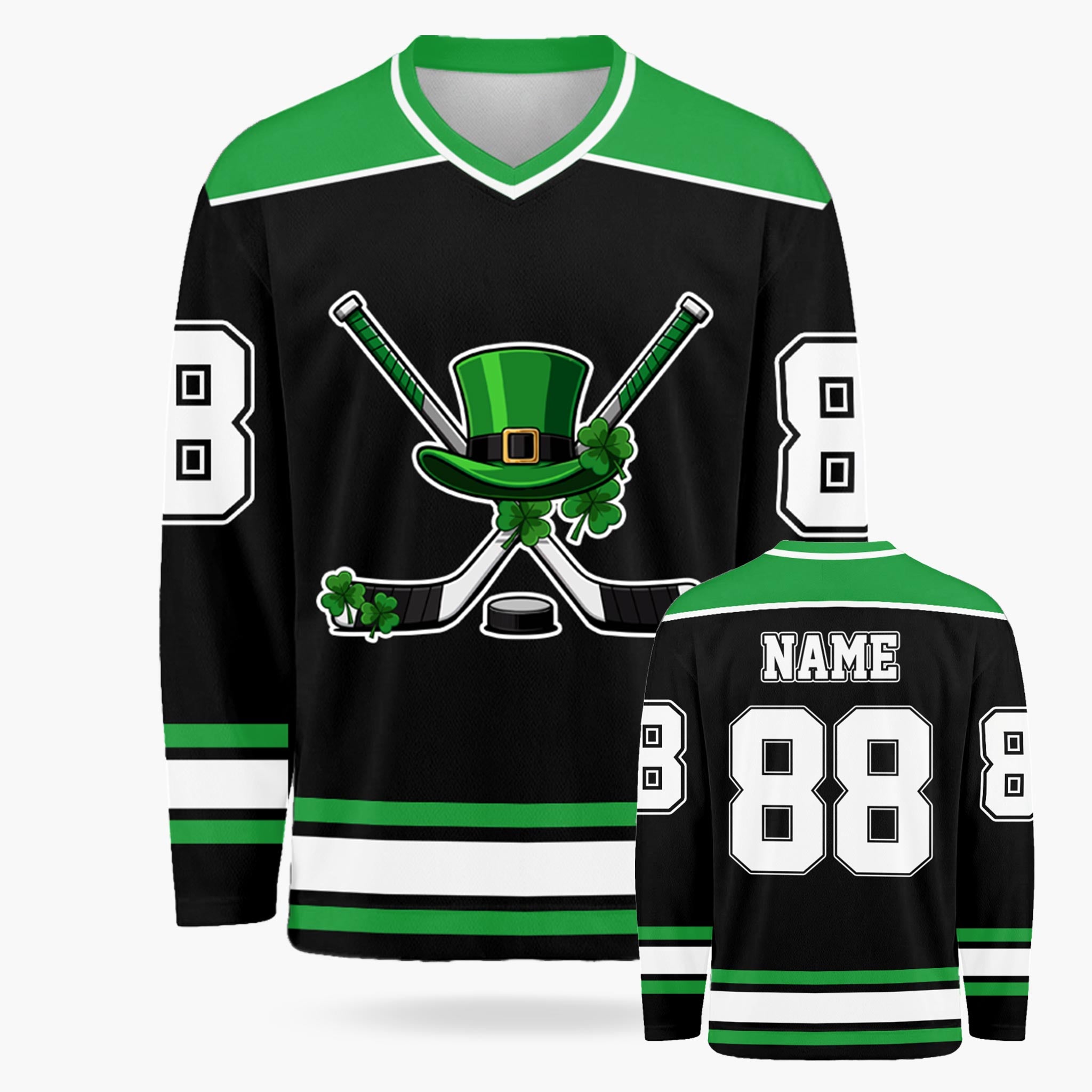 Custom St. Patrick's Day Hockey Jersey Leprechaun Hat - Design Your Own