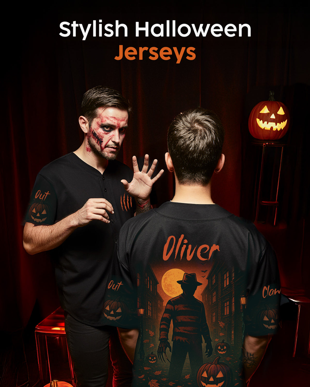 Custom Halloween Baseball Jersey - Horror Movie Design Wanna Play - Add Your Name