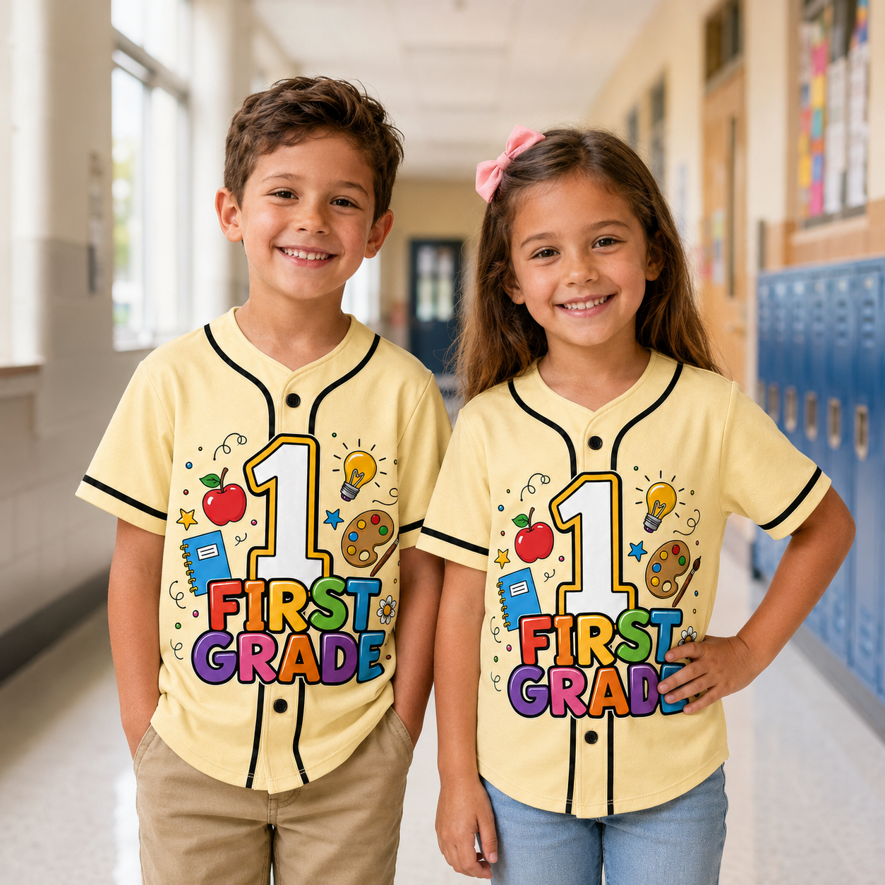 Custom First Day of School Baseball Jersey First Grade Design - Add Your Name and Number