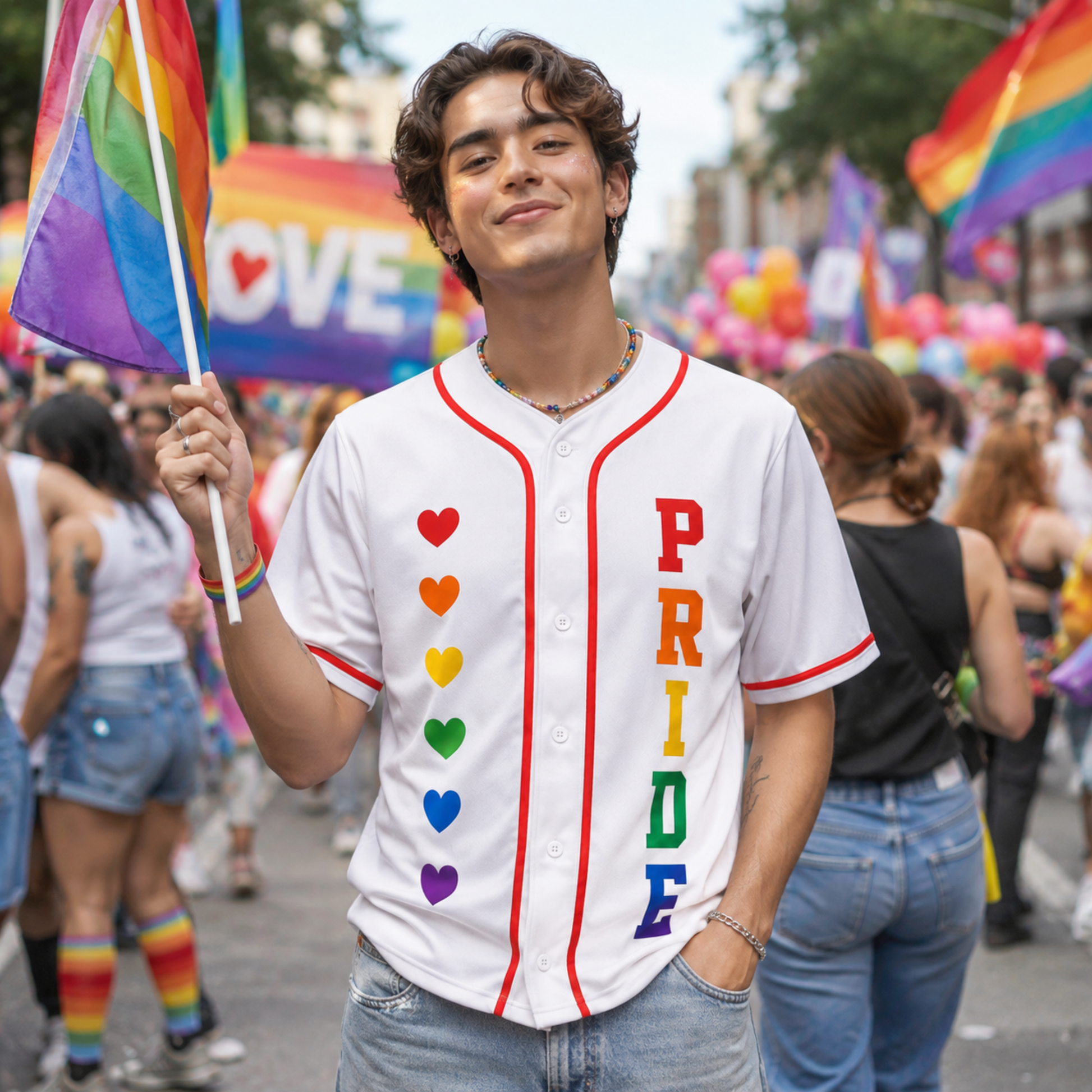 Custom LGBTQ Pride Baseball Jersey Progress Rainbow Gradient - Personalized Name Number