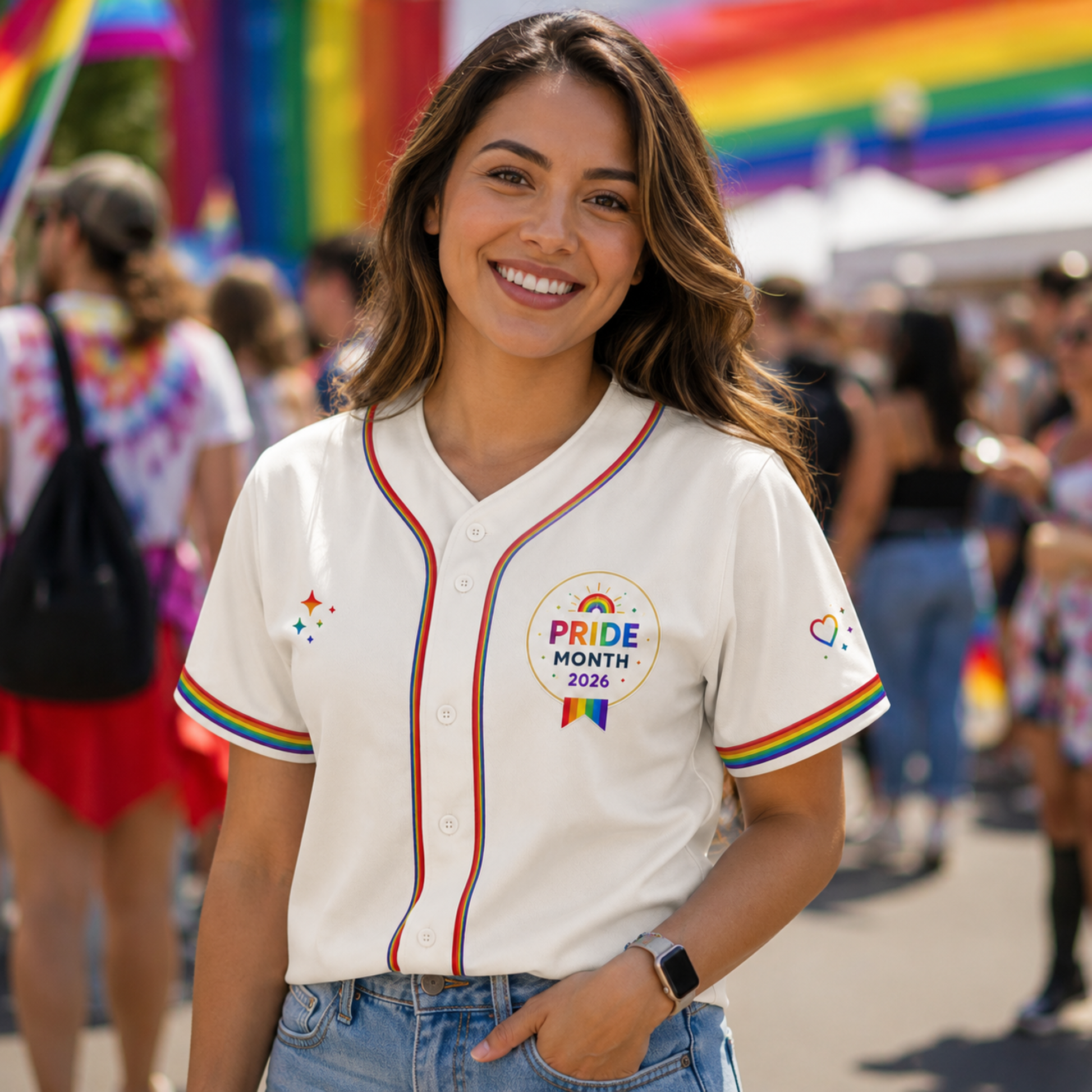 Custom LGBTQ Pride Baseball Jersey Progress Rainbow Gradient - Personalized Name Number