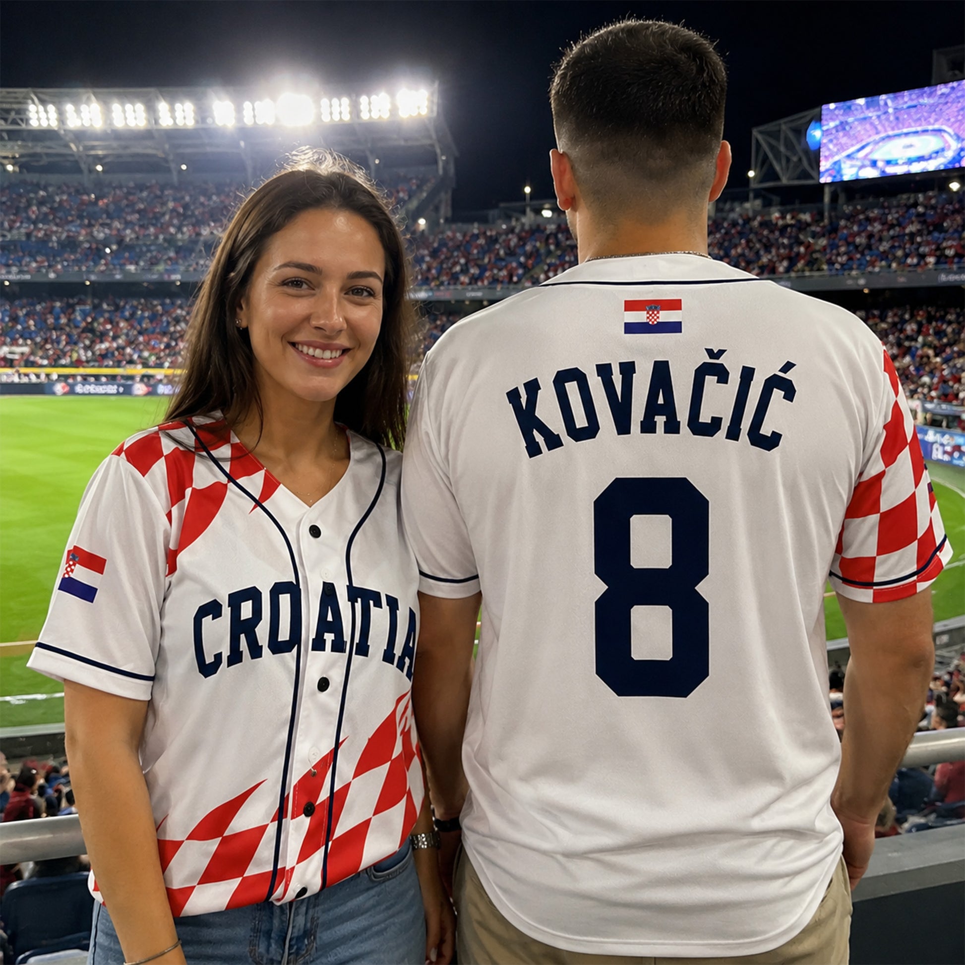 Custom Croatia Baseball Jersey Croatian Fan Checkerboard Pattern – Personalized Name Number