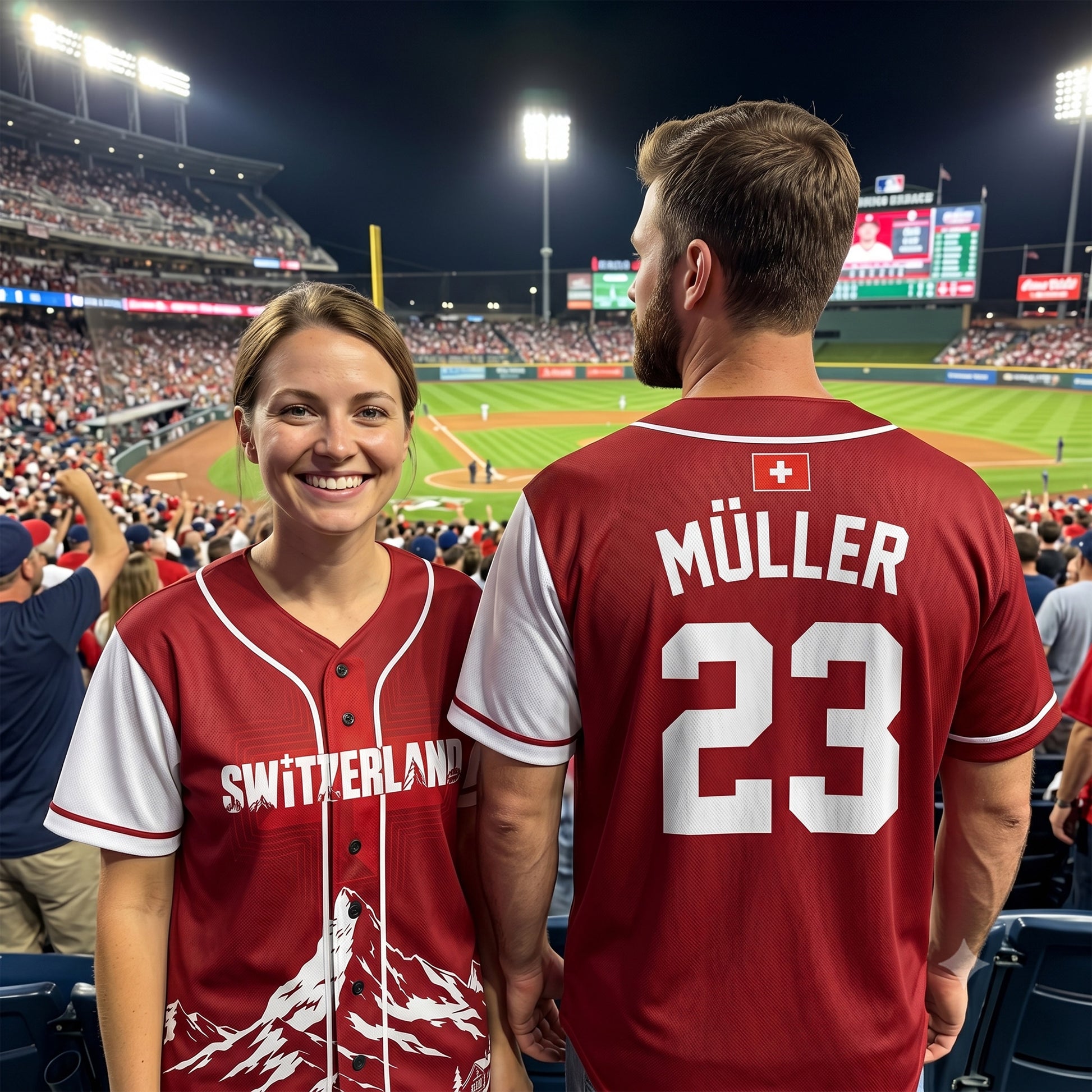Custom Switzerland Baseball Jersey Swiss Fan Mountain Pattern – Personalized Name Number