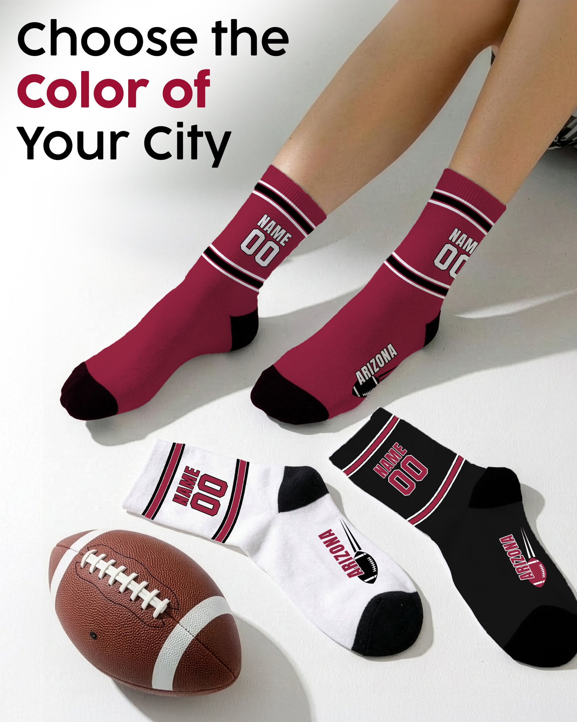 Custom City Sports Socks Baltimore White - Personalized Name Number