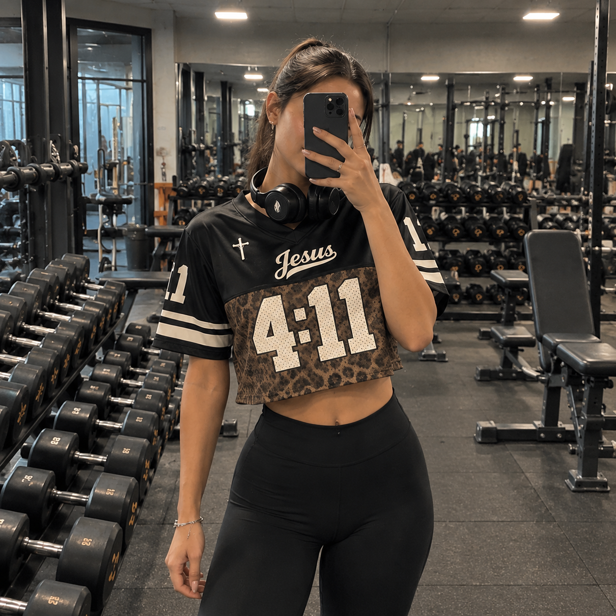 Custom Christian Crop Football Jersey, Black Leopard, Personalized Name and Number